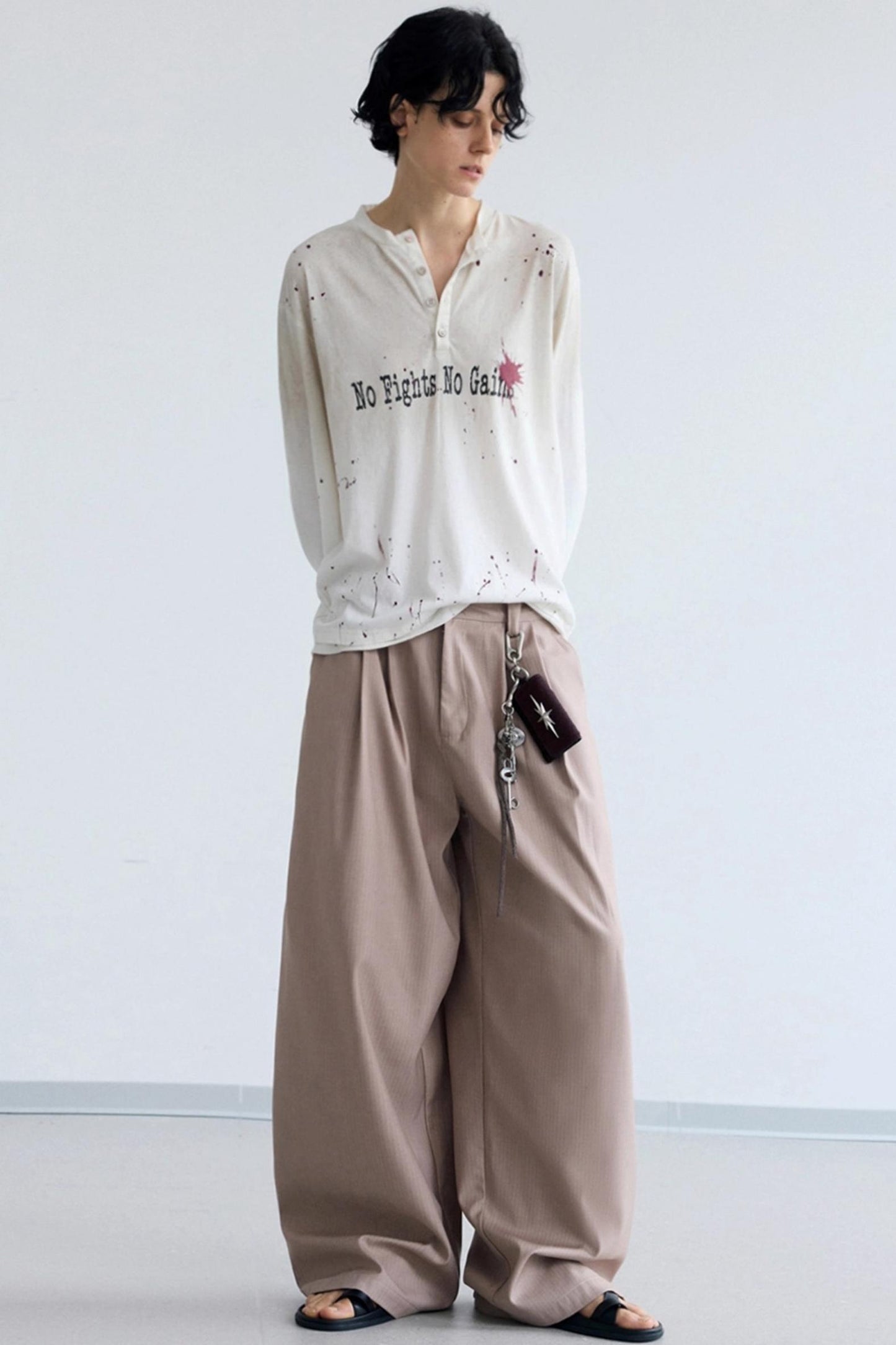 Lotus Root Pink Striped Wide-Leg Pants