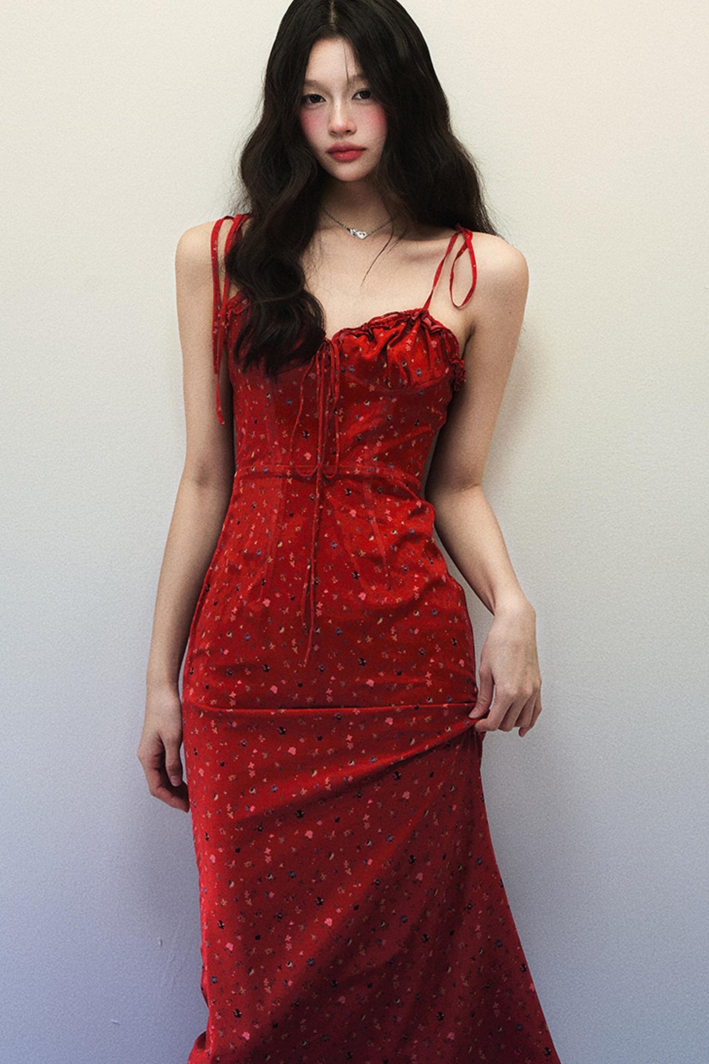 Classic Pink Floral Summer Sling Dress