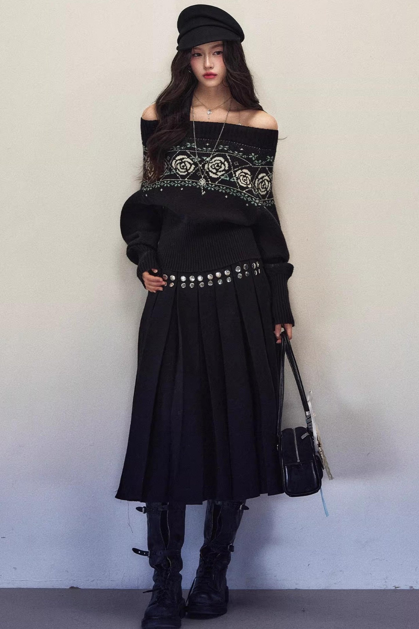 Black Rose Jacquard Sweater