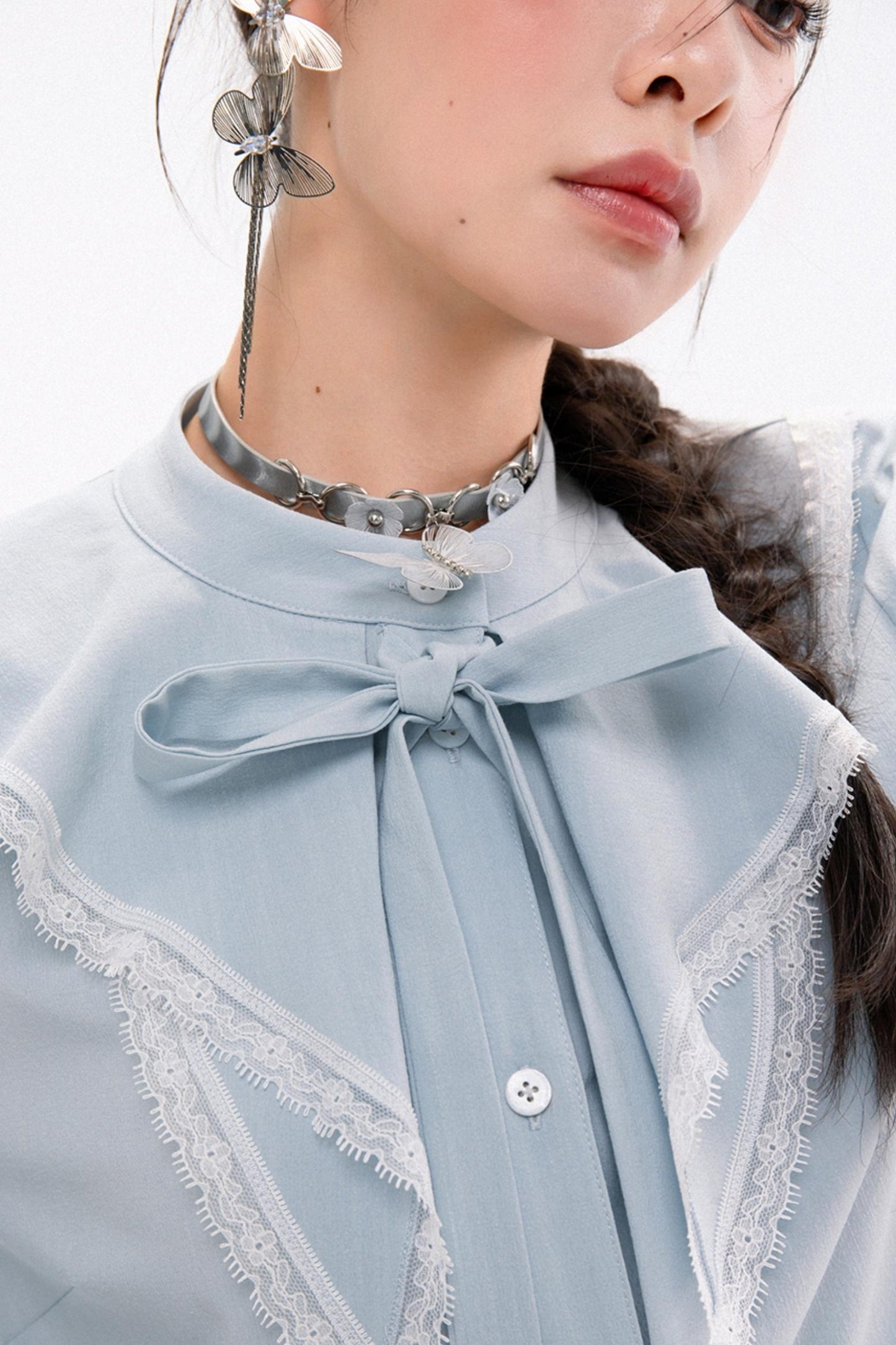 Foam Blue Shirt & Skirt Set