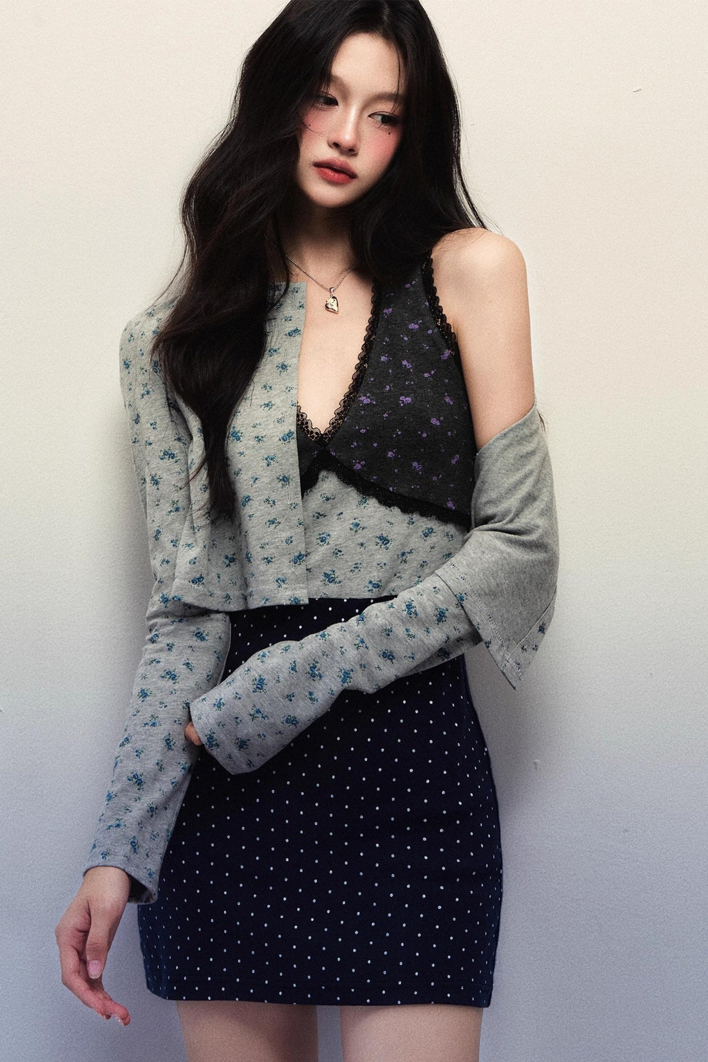 Polka Dot Patchwork V-Neck Sundress Set-Up