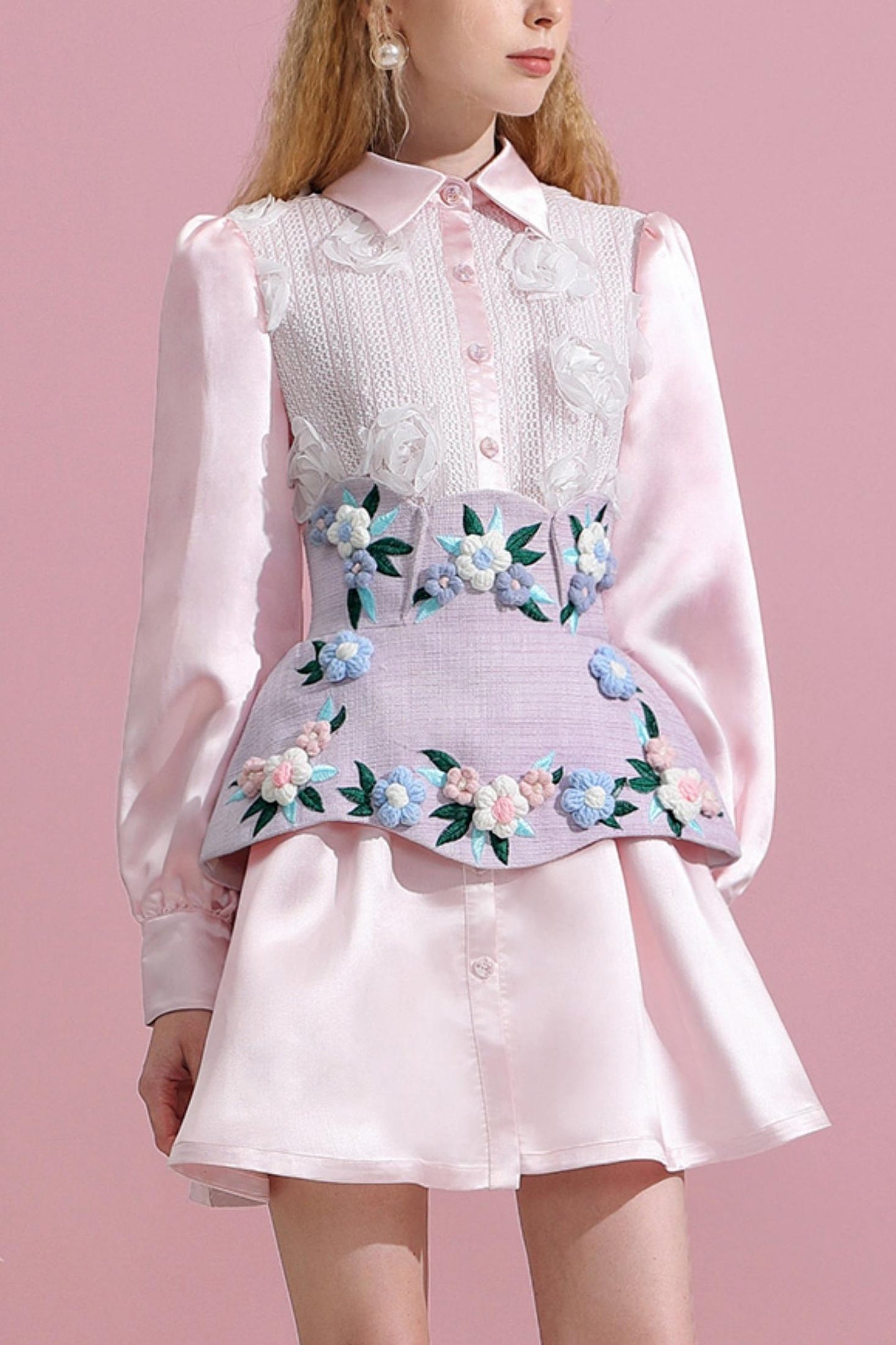 Stunning Rose Detail Pink Dress