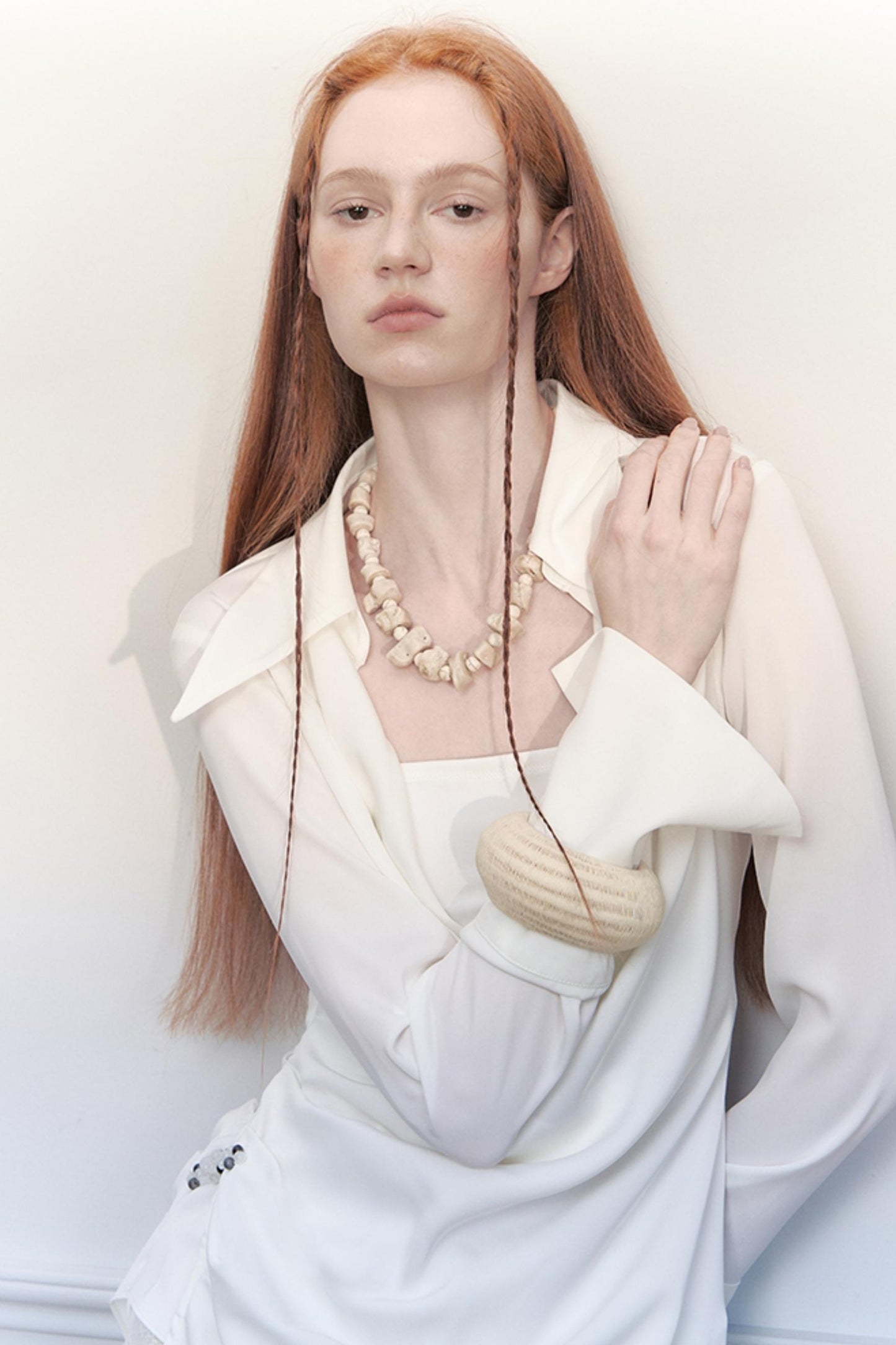 White Pleated Satin Blouse