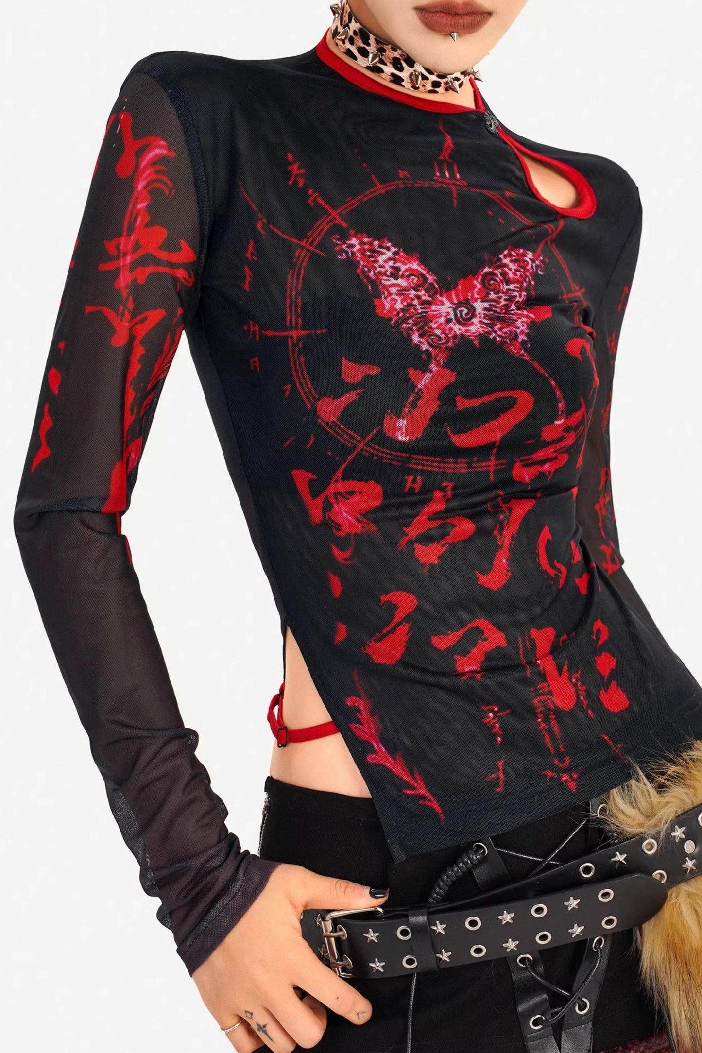 Dark Mesh Printed Top