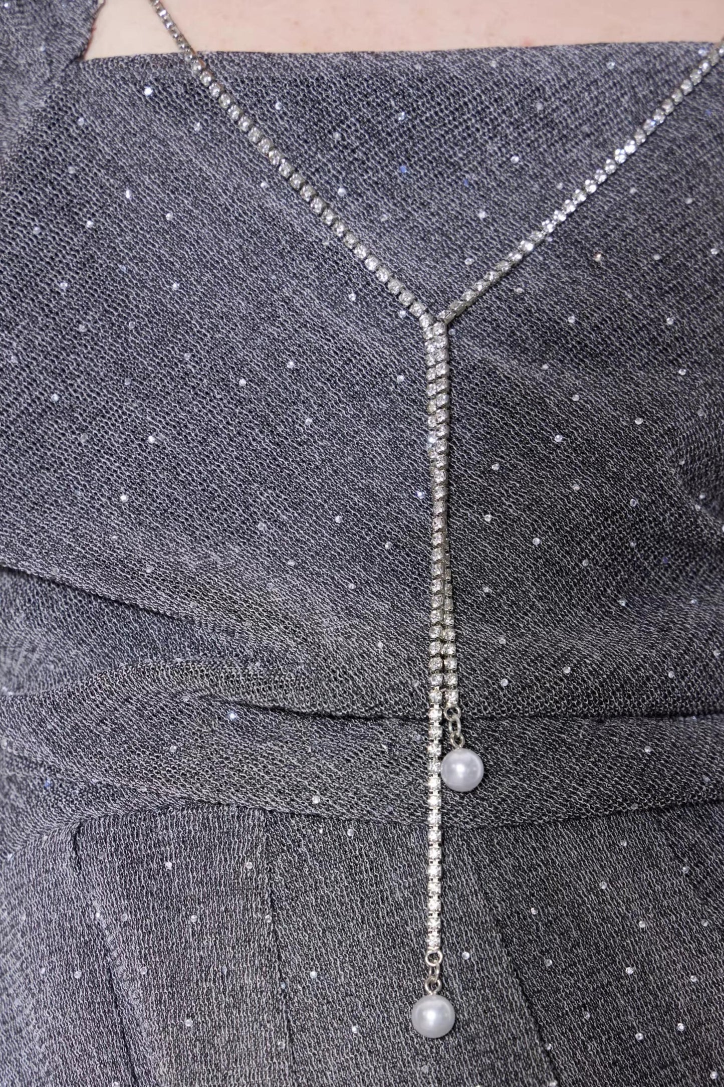 Rhinestone Pleated Knit Dress