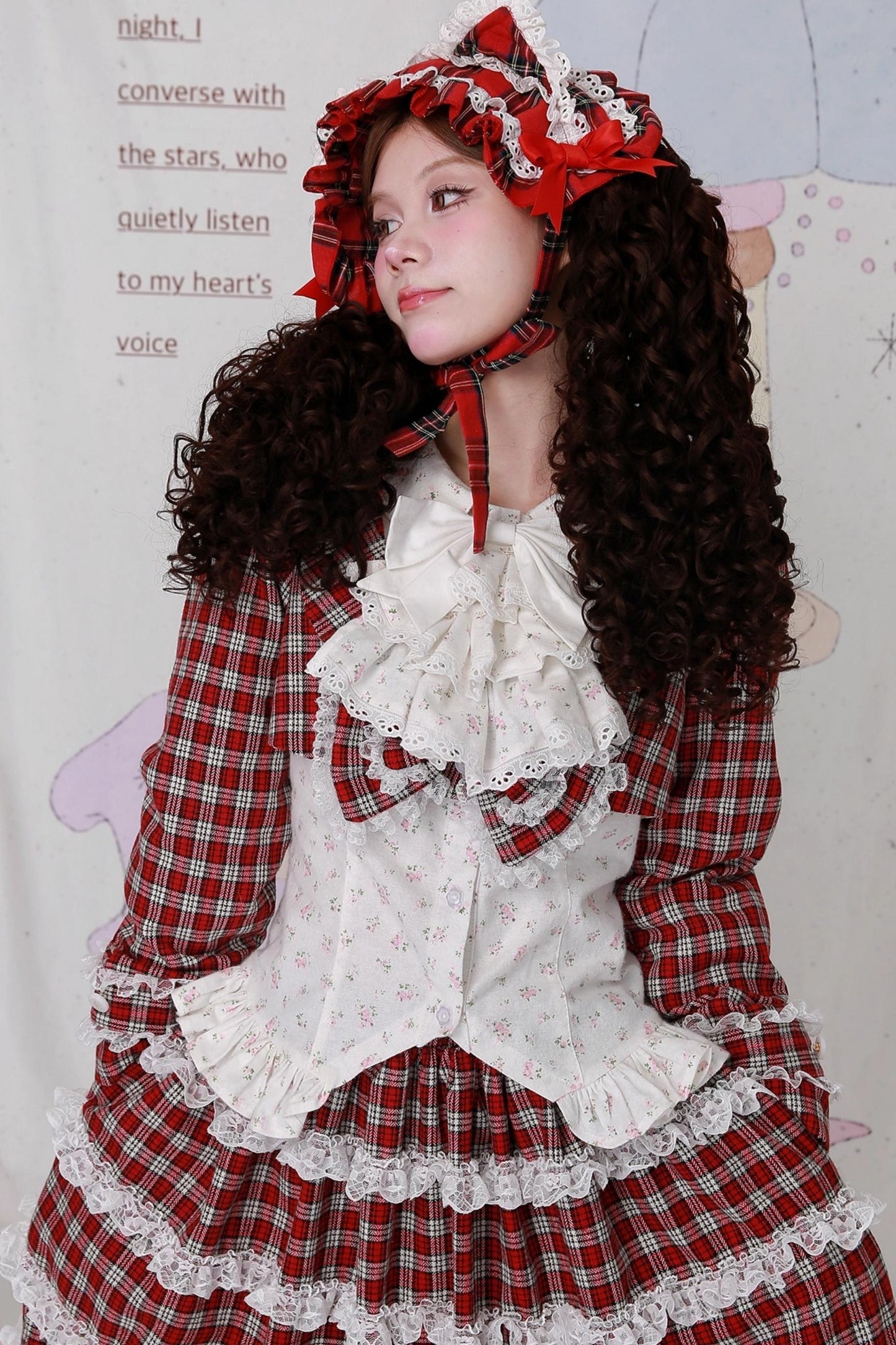 Christmas Red Checkered Bow Short Jacket