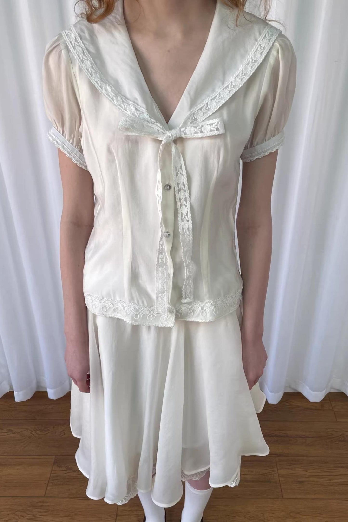 Navy Collar Lace Blouse