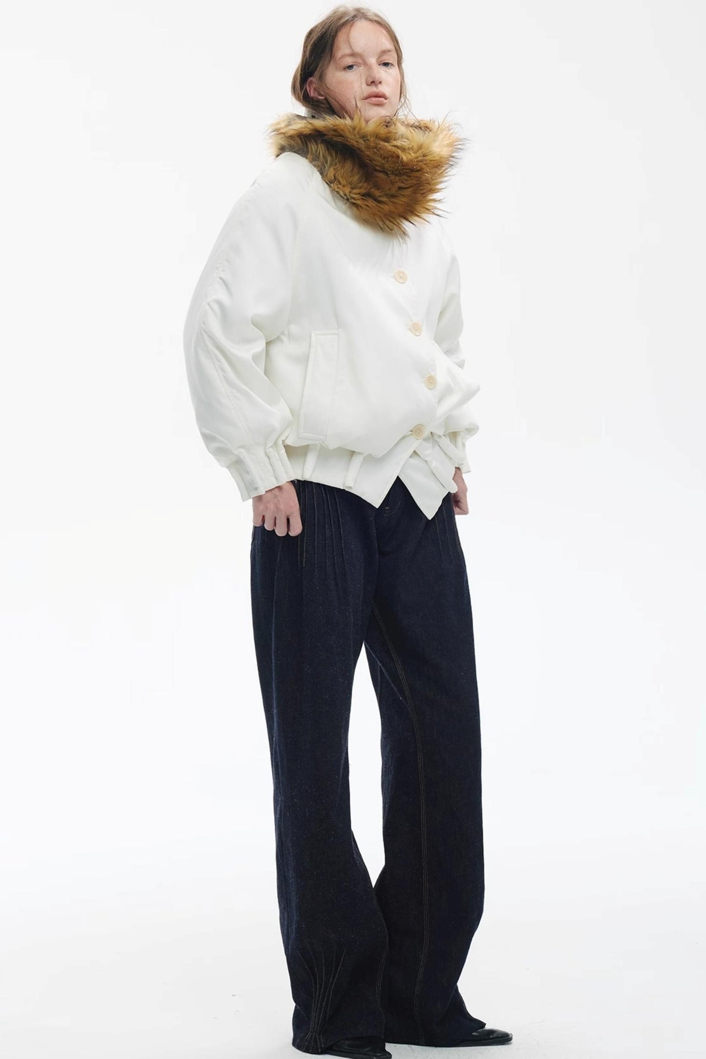 Wool Color-Blocked Fur Scarf