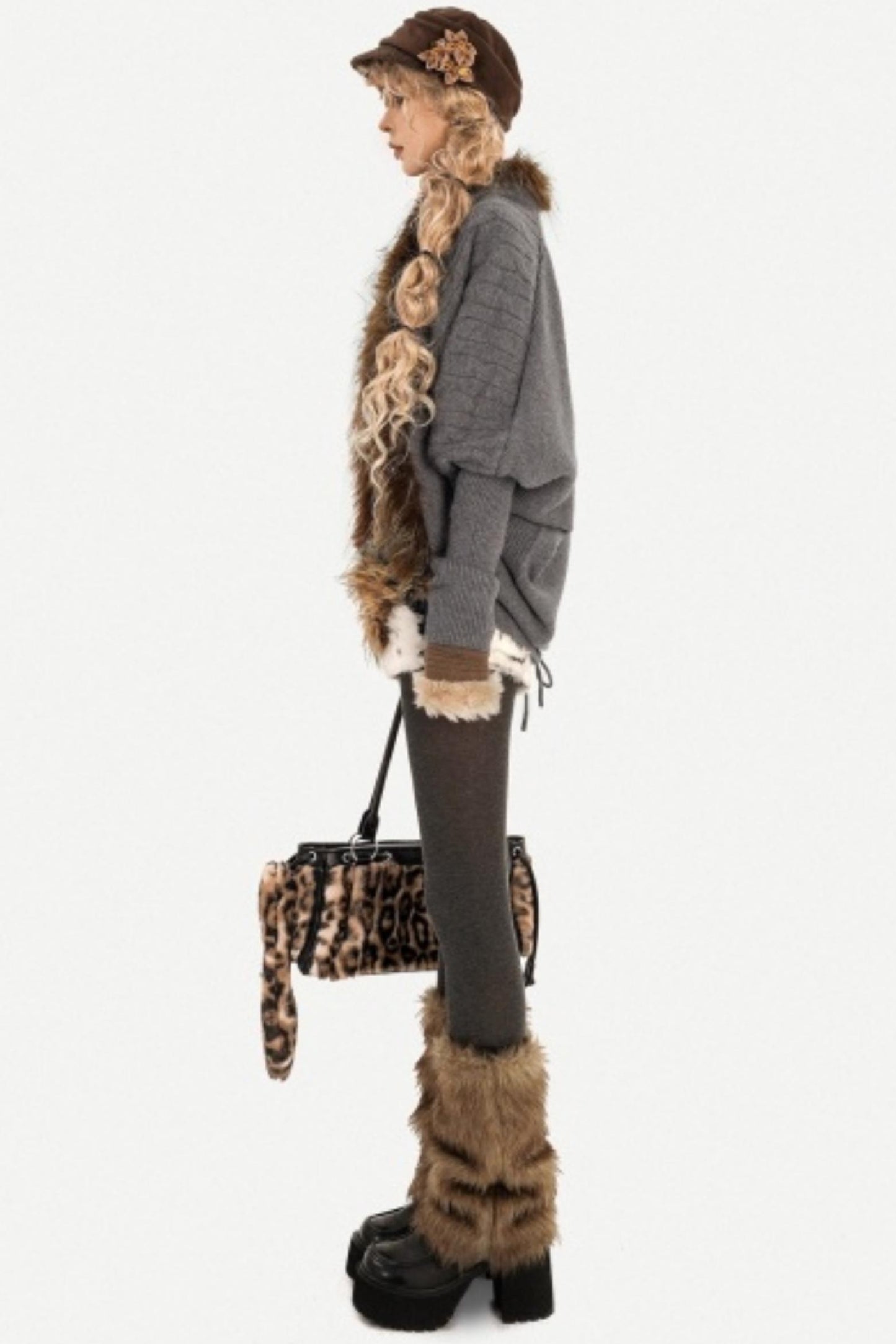 Fur Collar Knitted Cardigan