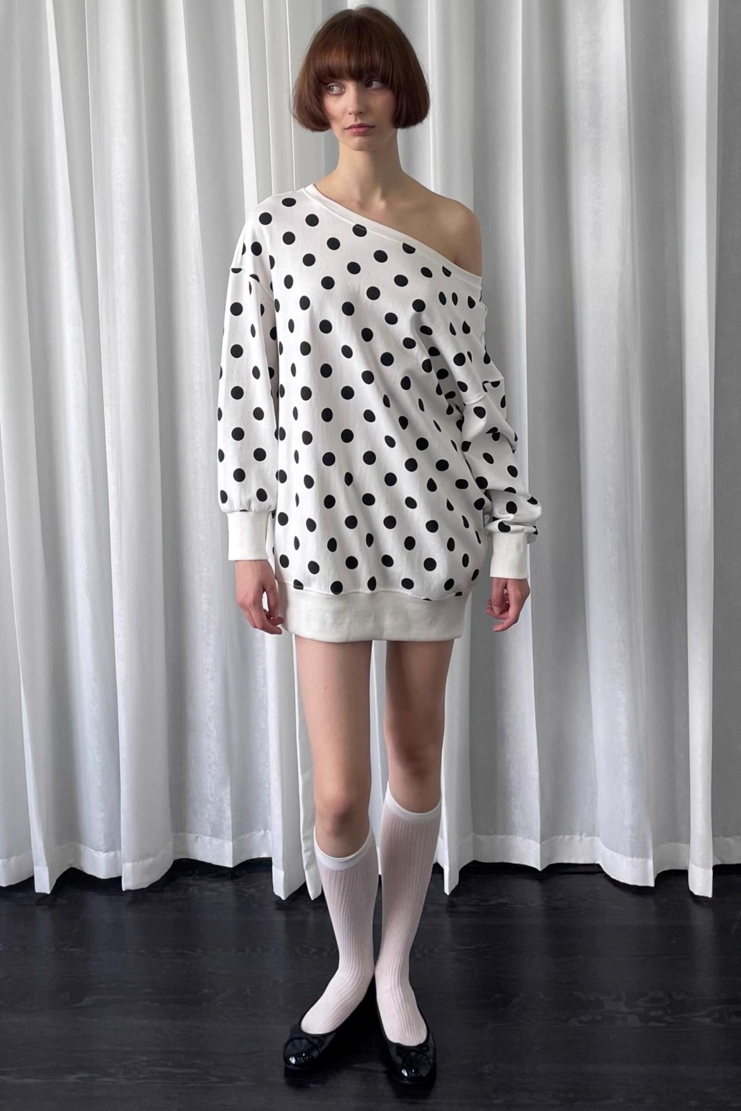 Versatile Polka Dot Crew Neck Sweatshirt