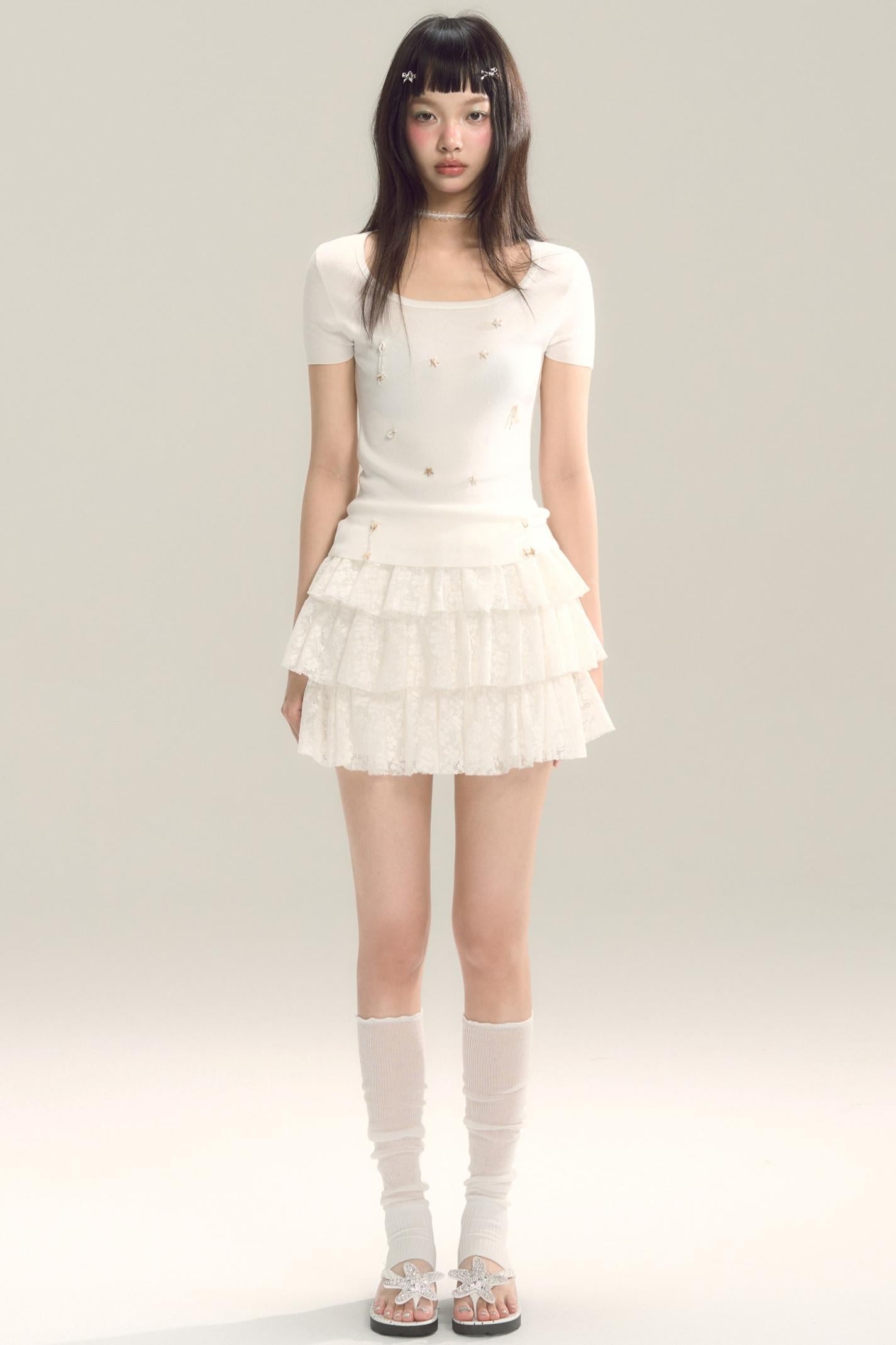 3D Shell Bead Knit Tee