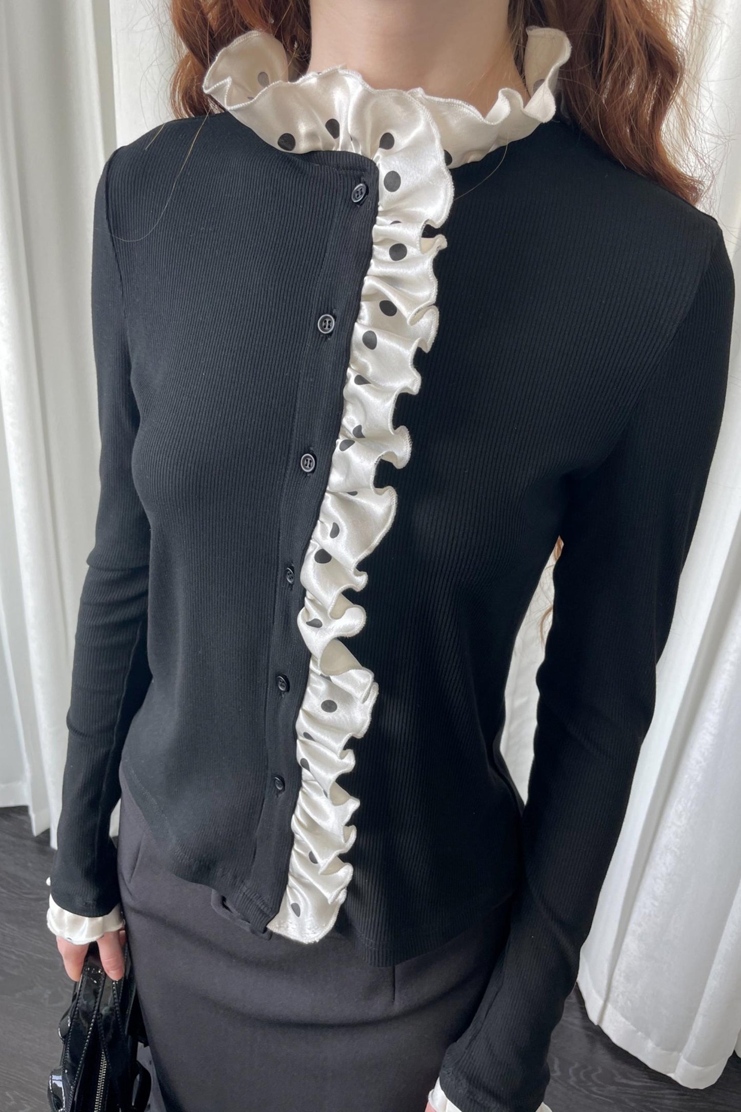 Polka Dot Lace Long Sleeve Cardigan