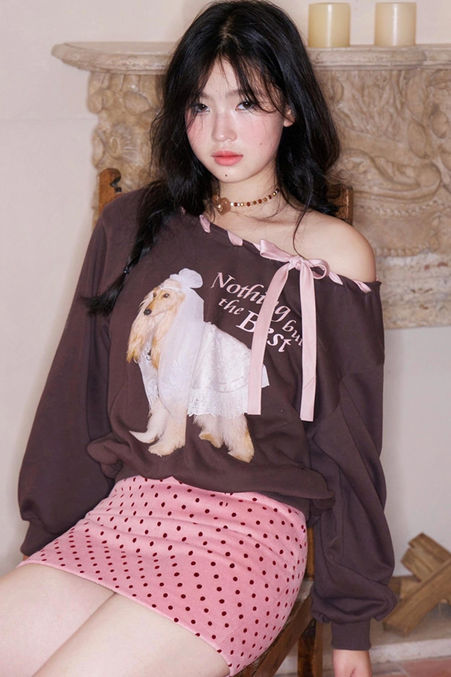 Poodle Print Off-Shoulder Top