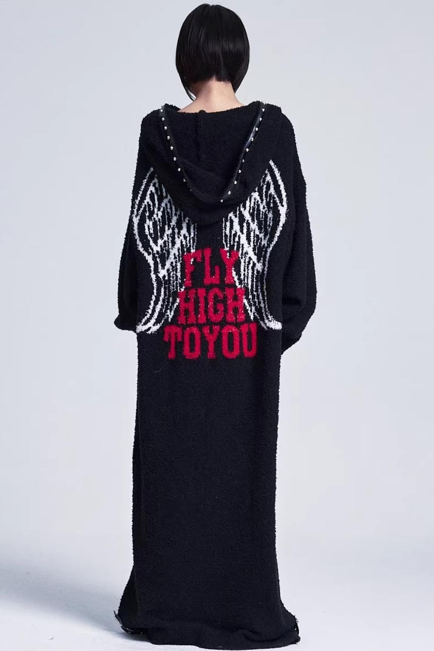 Soft Jacquard Hooded Long Sweater Dress