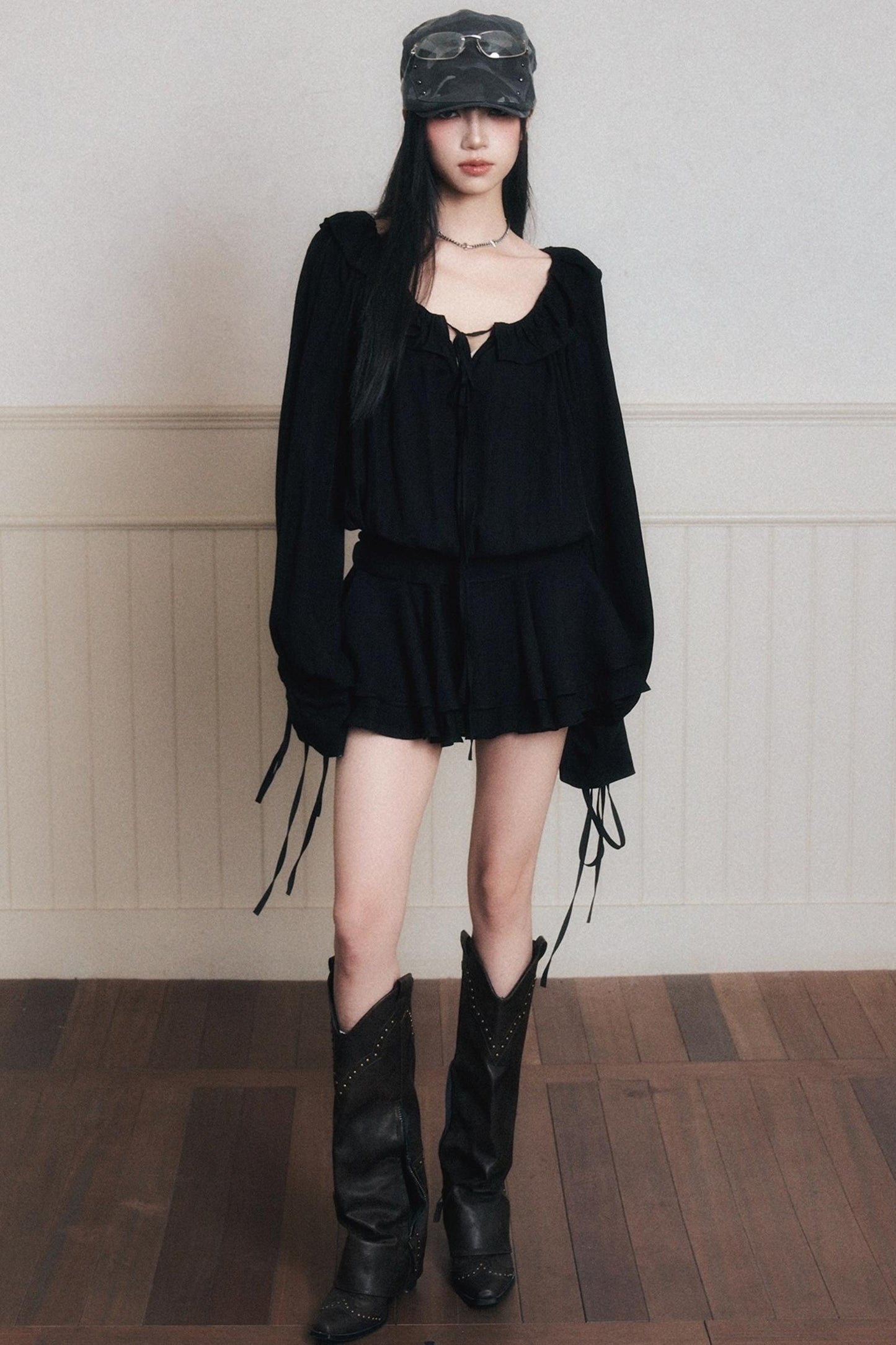 Black Chiffon Satin Dress