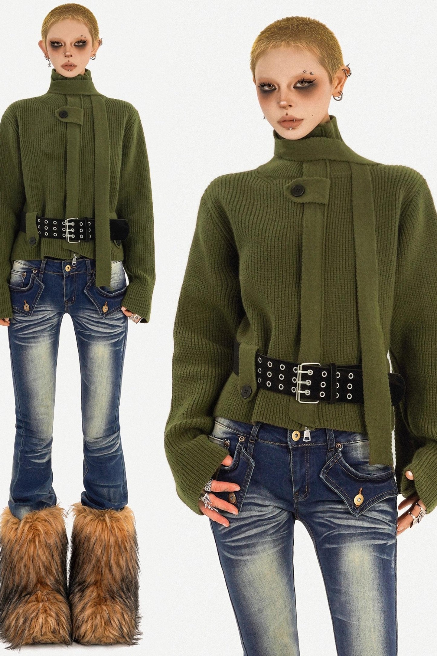 Retro Stand-Up Collar Cardigan