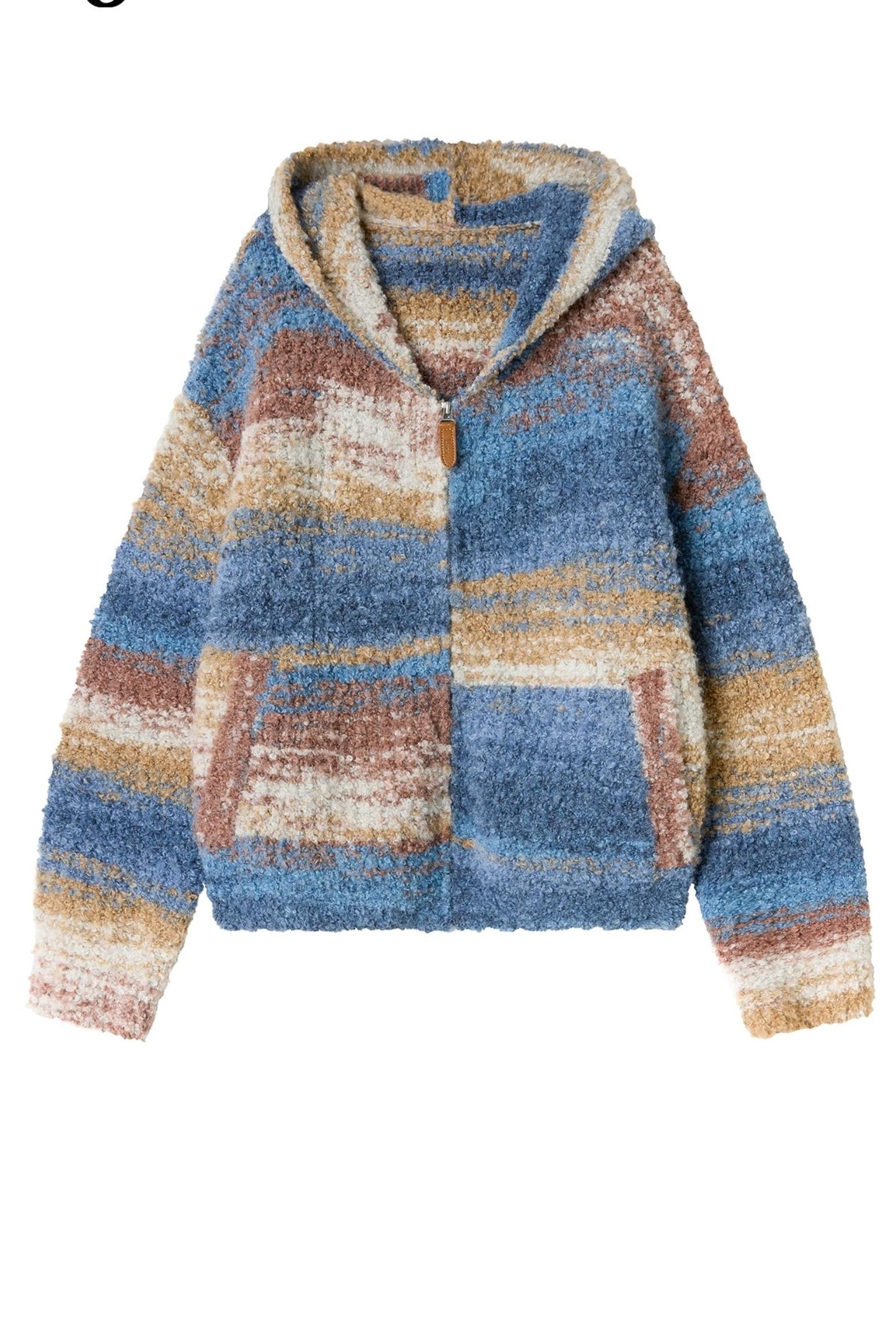 Blue Gradient Hooded Wool Cardigan