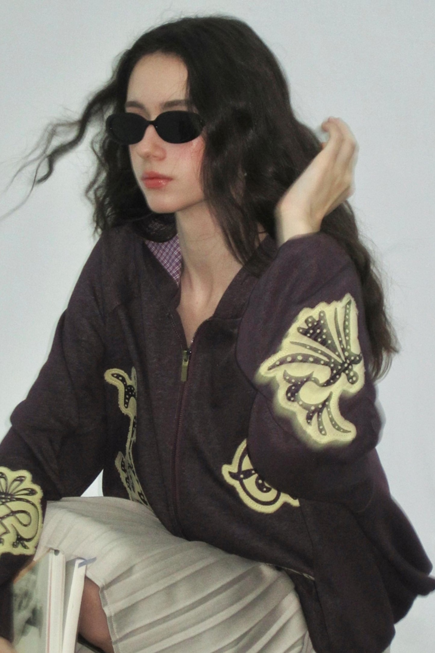 Purple Embroidered Hooded Jacket