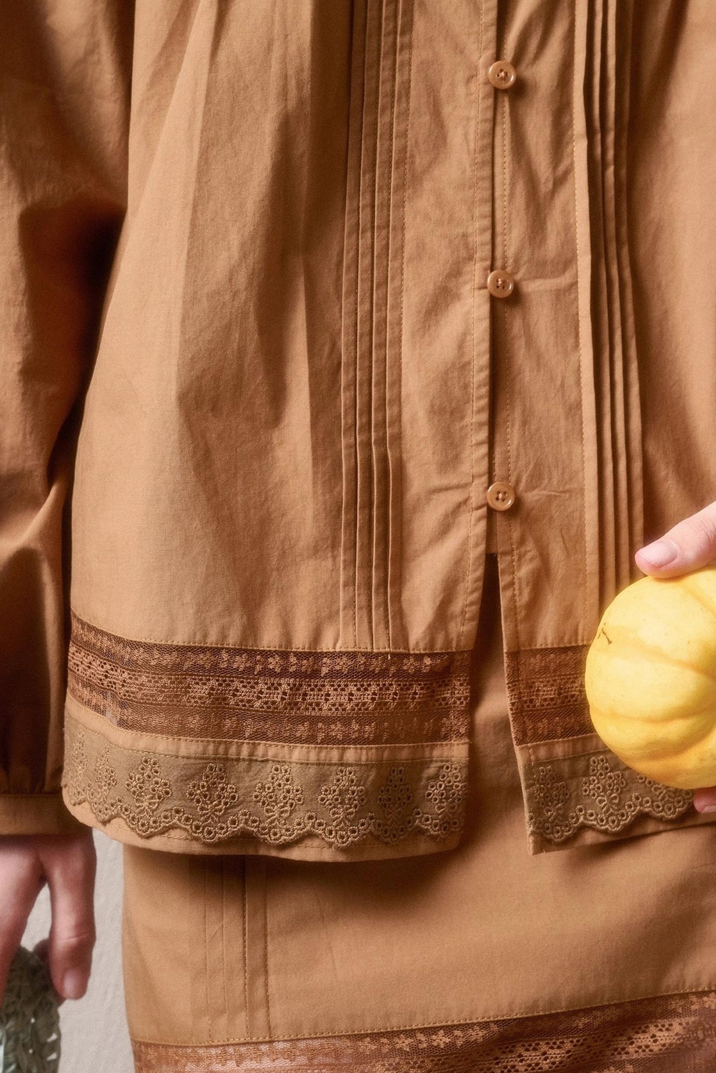 Cotton Lace Shirt With Skirt Set-Up
