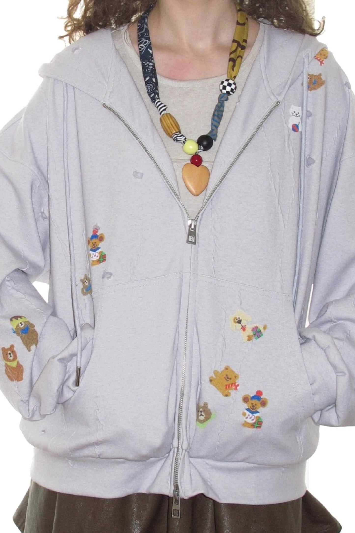 Ceramic Worn Craft Hooded Sweatshirt Coat