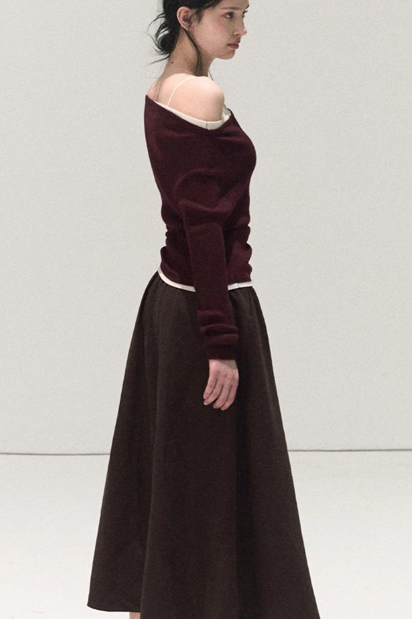 Micro-Velvet Pleated A-Line Skirt