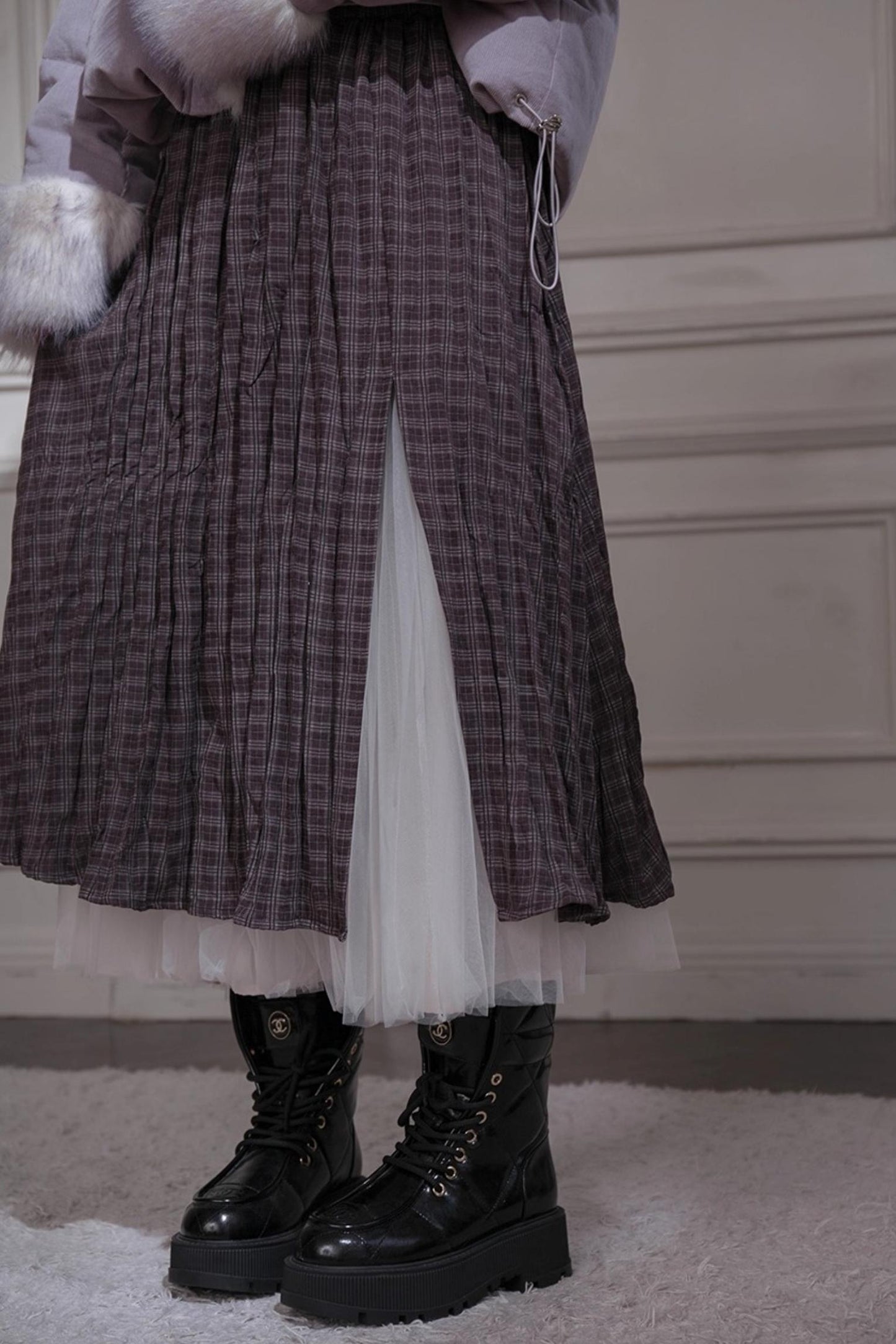 Romantic Pleated Plaid Skirt