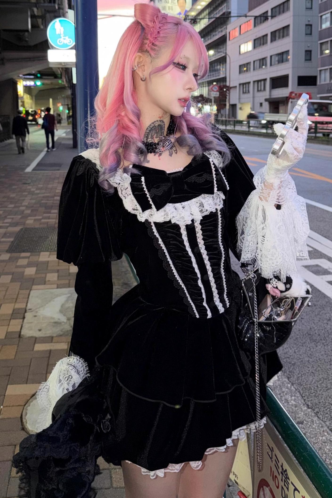 Black Velvet Lace Dress