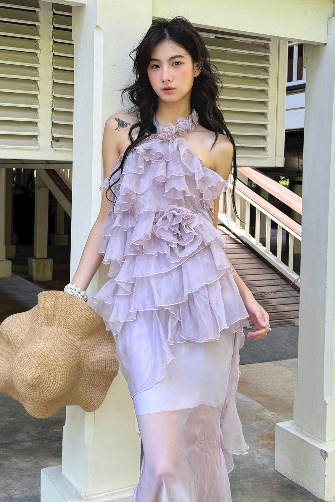 Rose Mesh Fishtail Dress