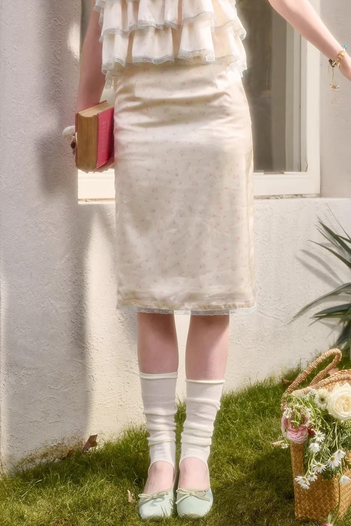 Lemon Floral Satin Lace Top Set-Up