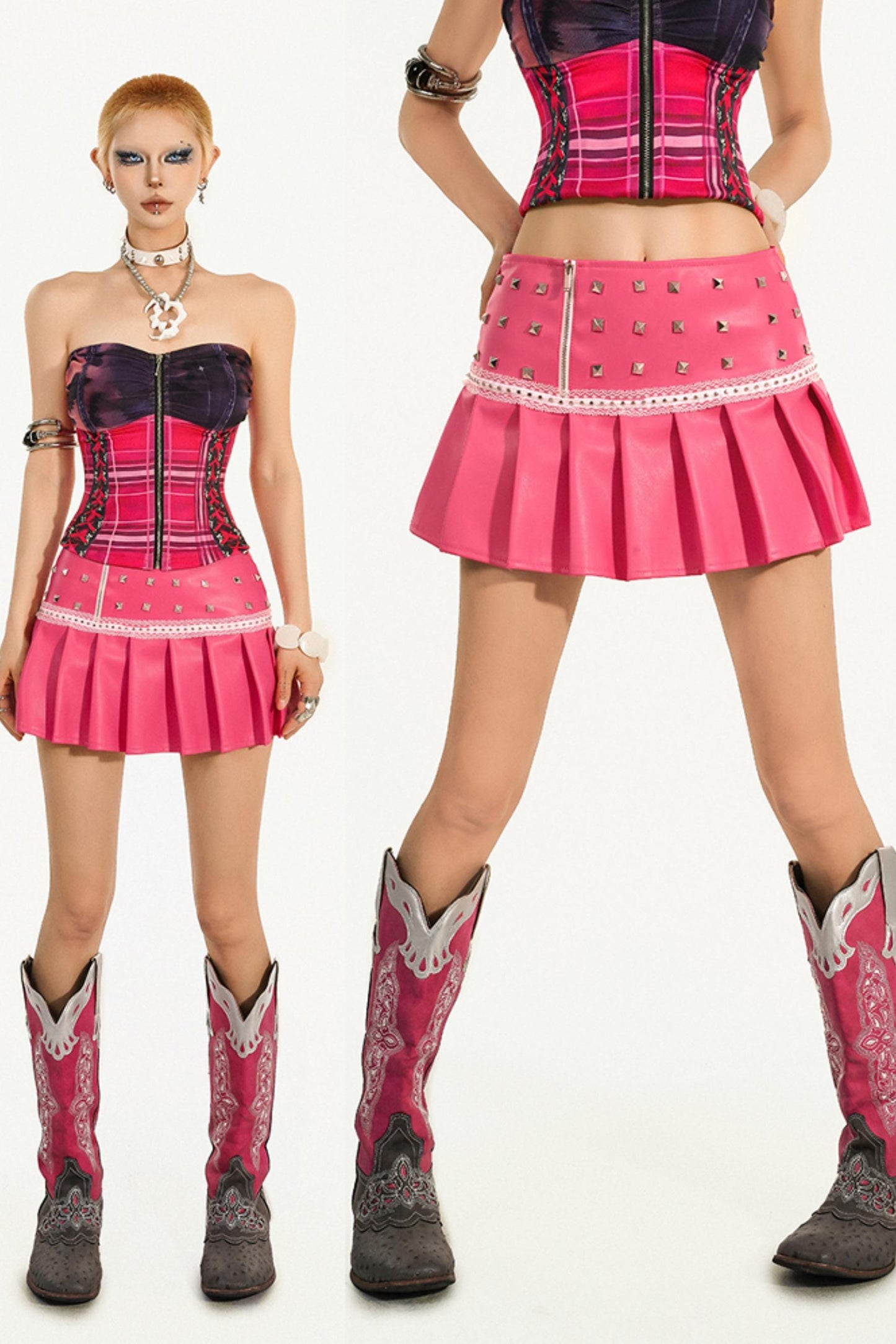 Rivet A-line Leather Skirt