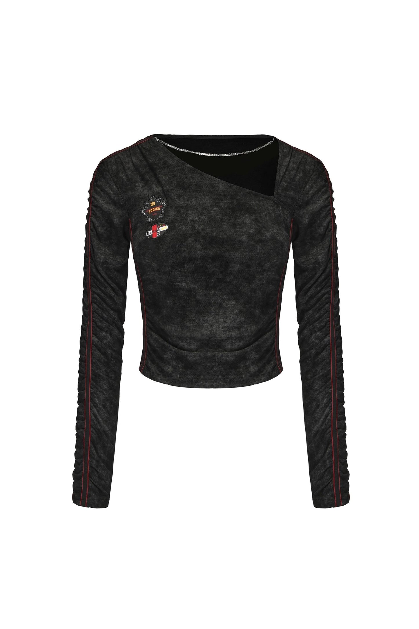 비대칭 체인 디테일 티셔츠