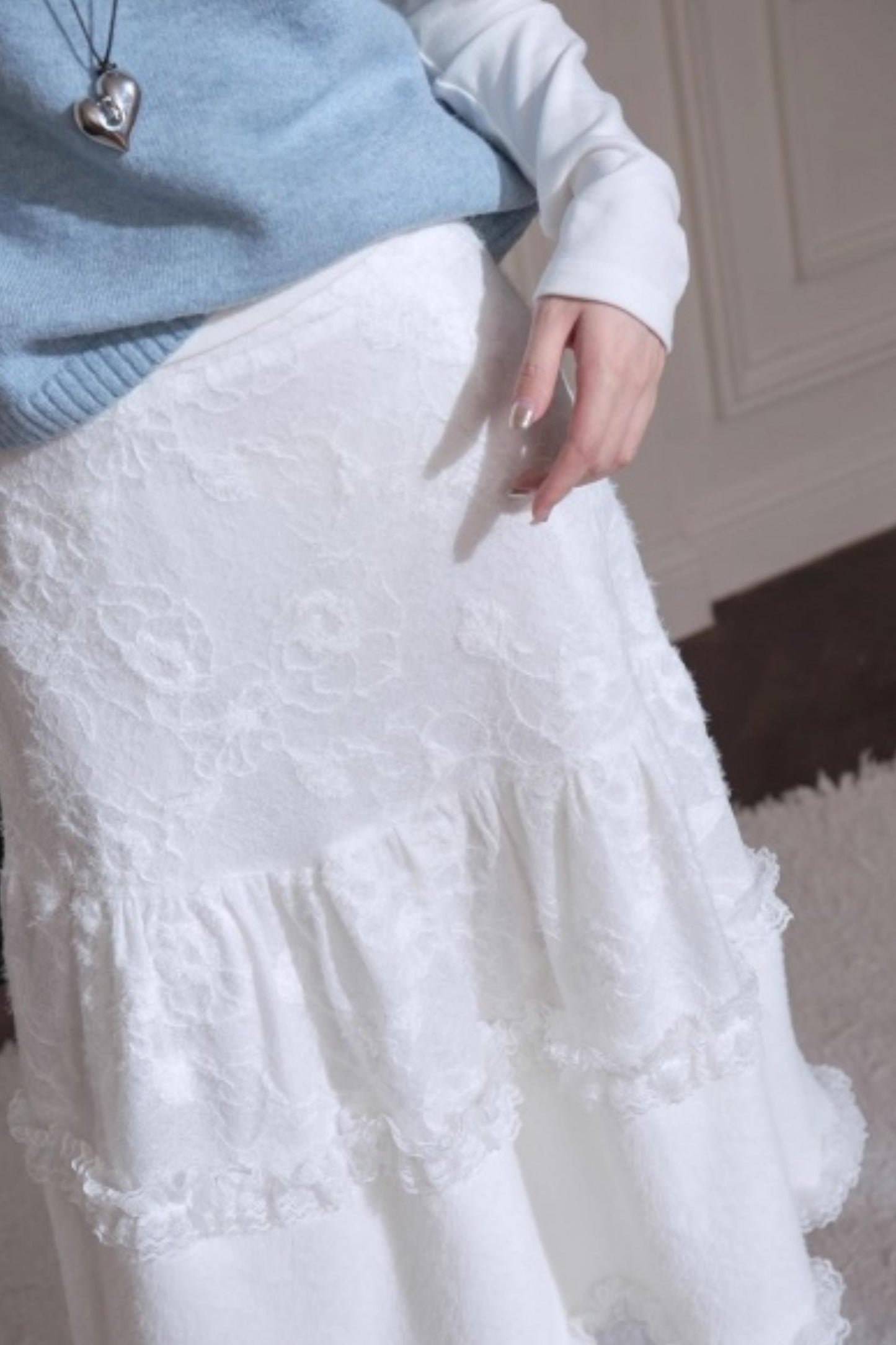 Blue Bat Sleeve Wool Sweater Set