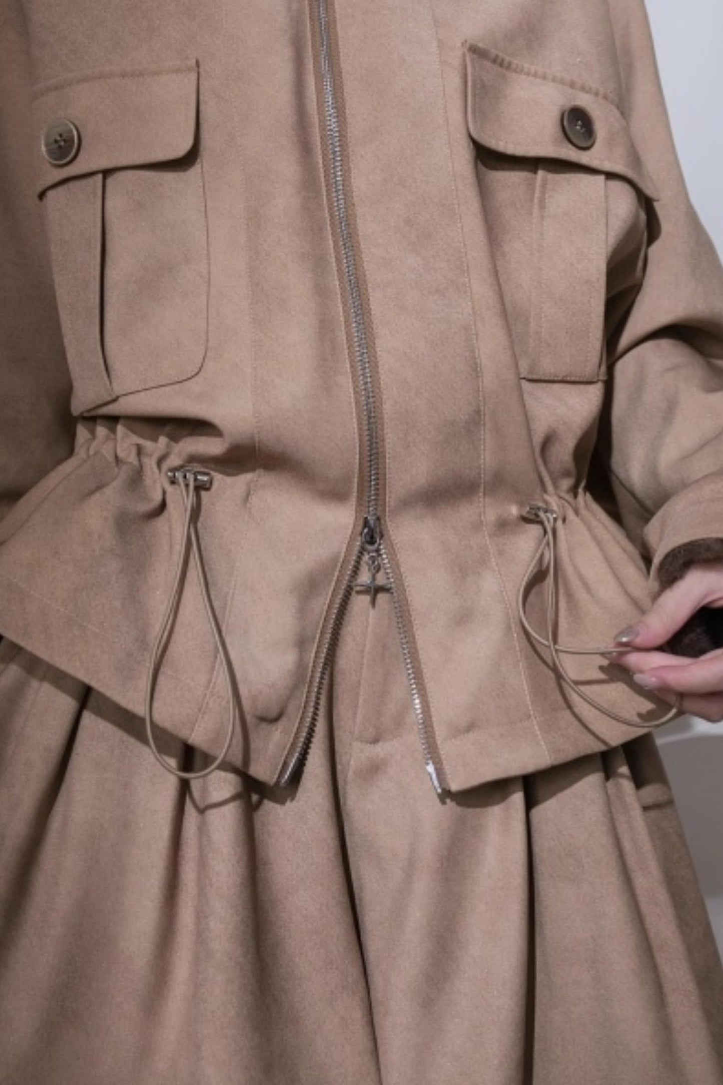 Hazelnut Bat Sleeve Furry Jacket Set-Up