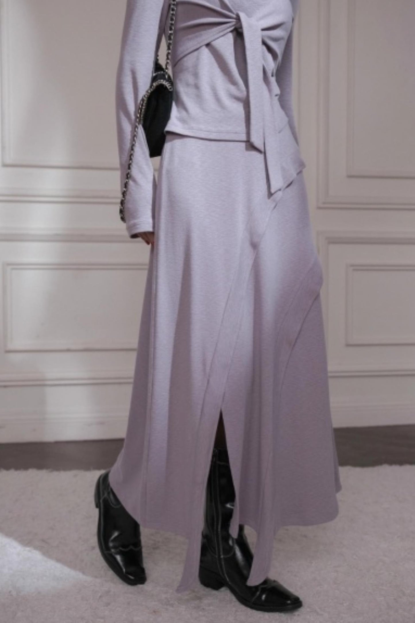 Gray Taro Tie-Dye Top Skirt Set