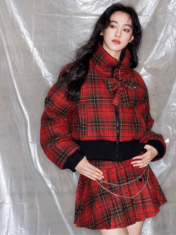 Metallkette Rot Karierter Halterrock