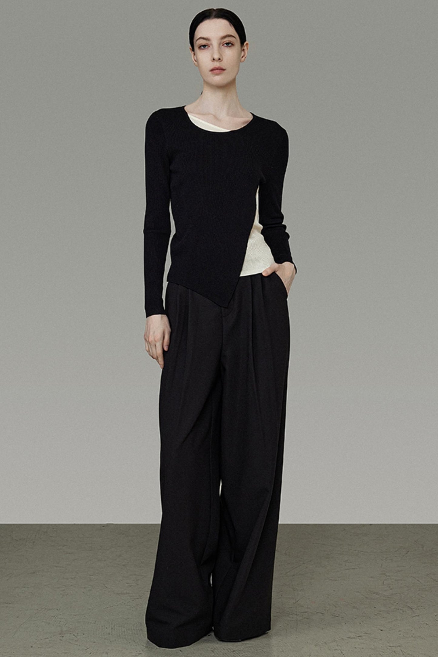 Unregelmäßiges kontrastierendes Strick-Basisschicht-Oberteil