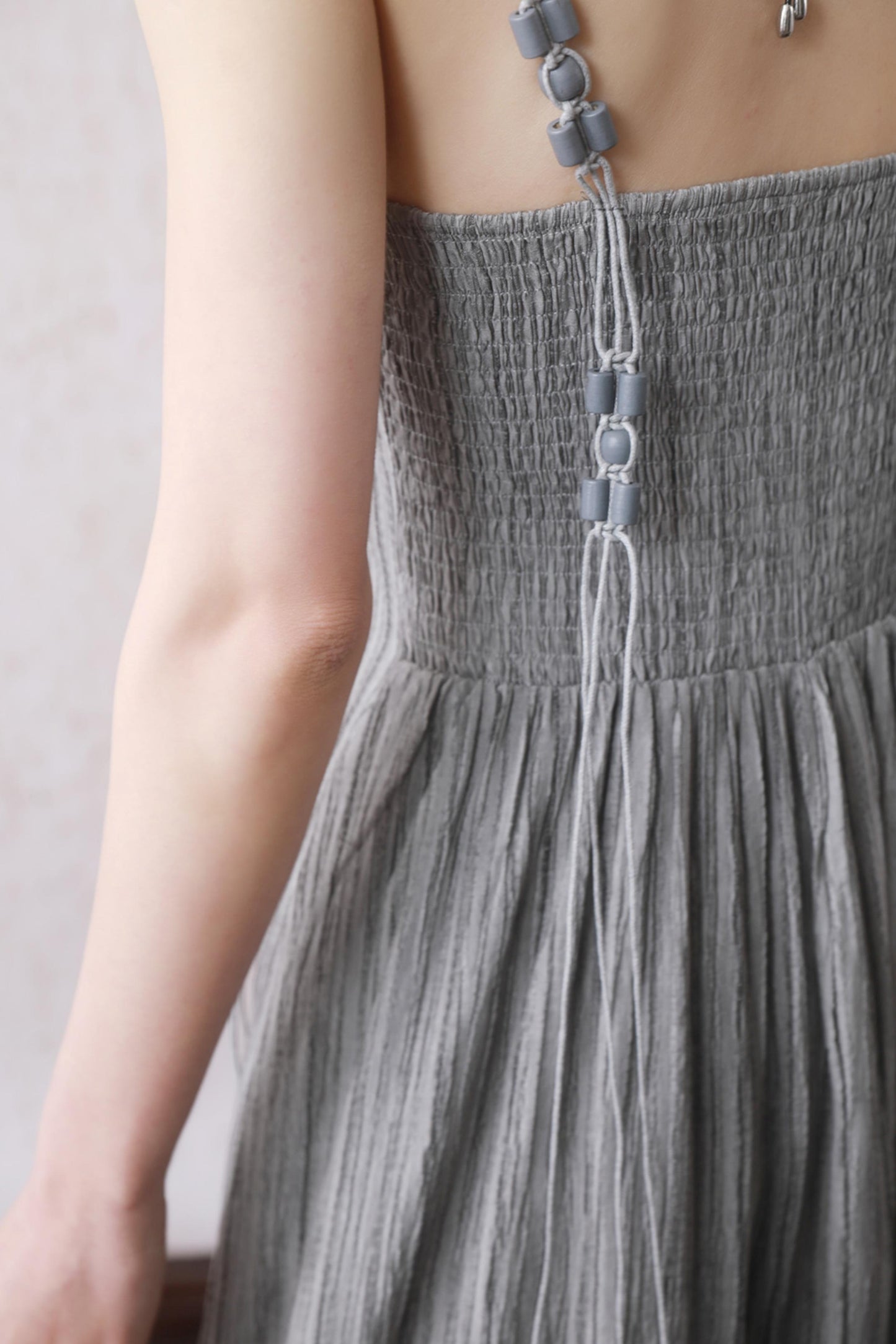 Gray Halter Pleated Dress Set-Up