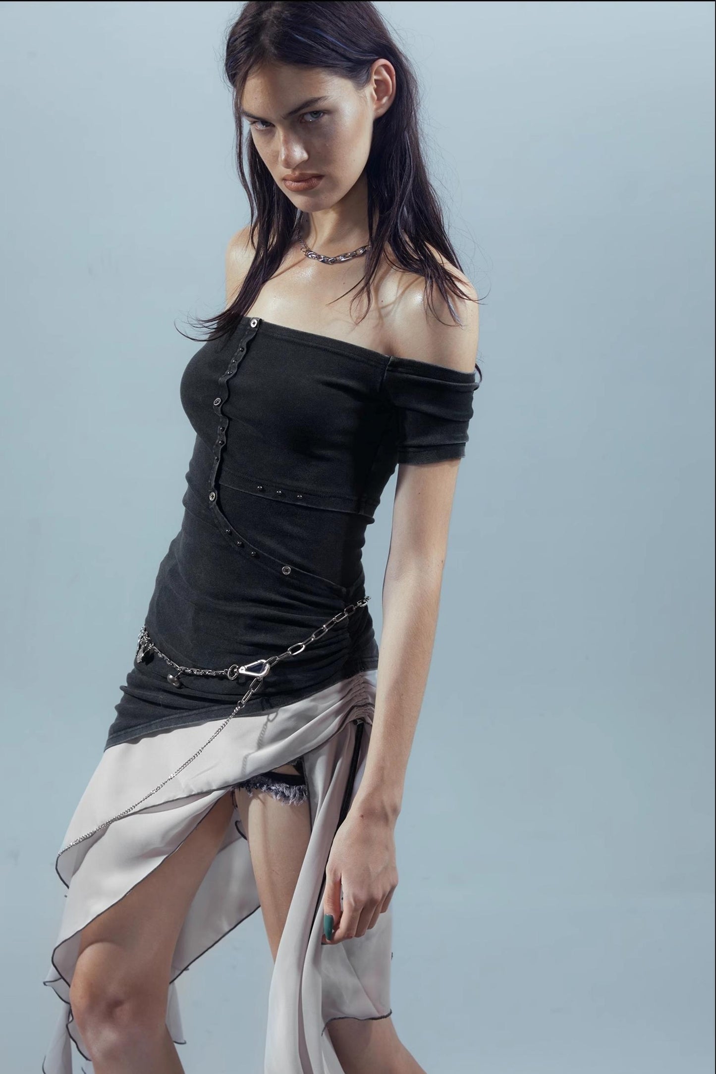 Patchwork Chiffon Asymmetrical Dress