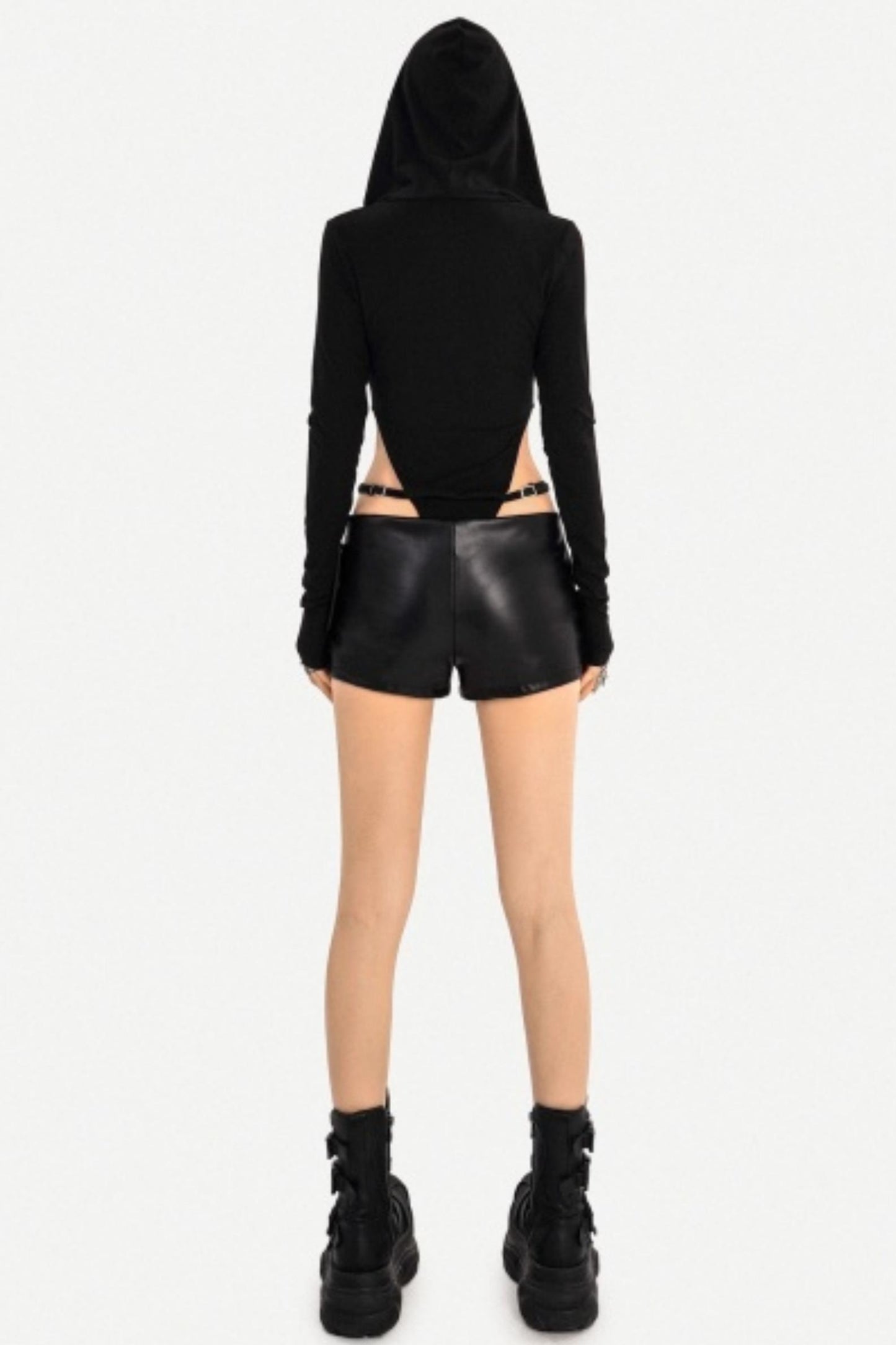 Black Zip-Up Hooded Bodysuit