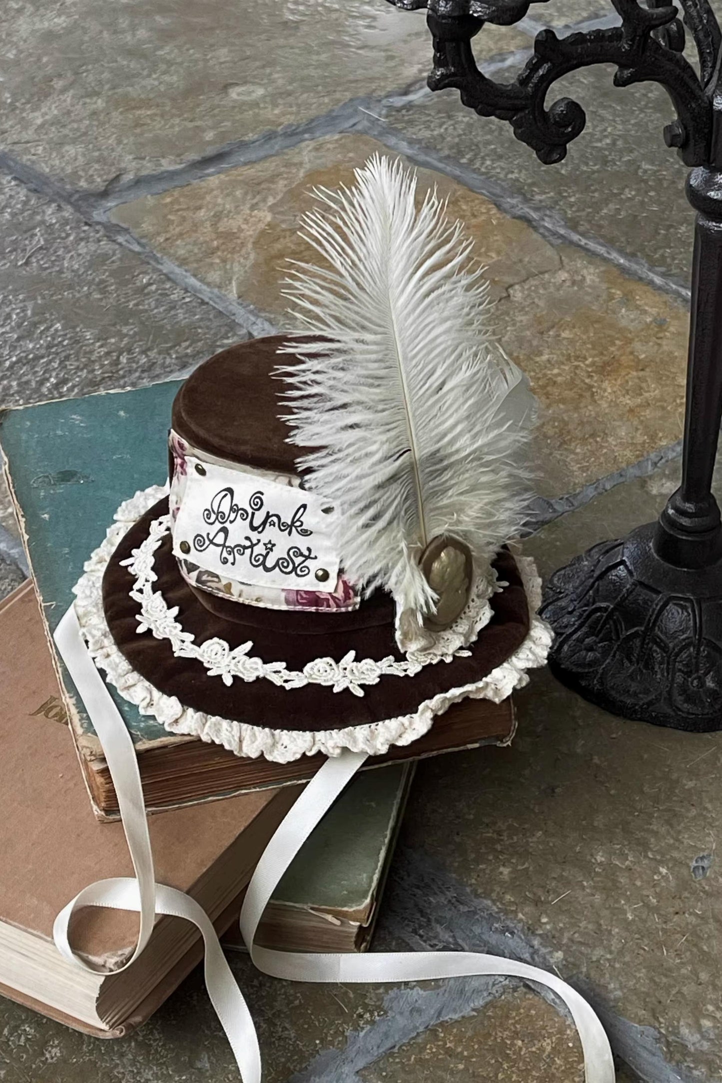 Brown Velvet Bowler Hat Tie Set-Up