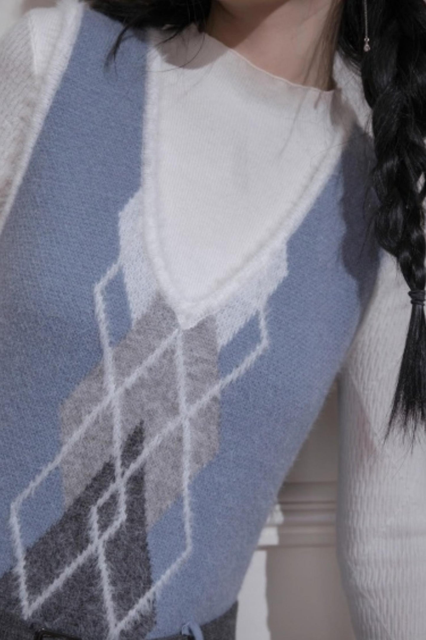 Mist Blue Diamond Plaid Vest Dress