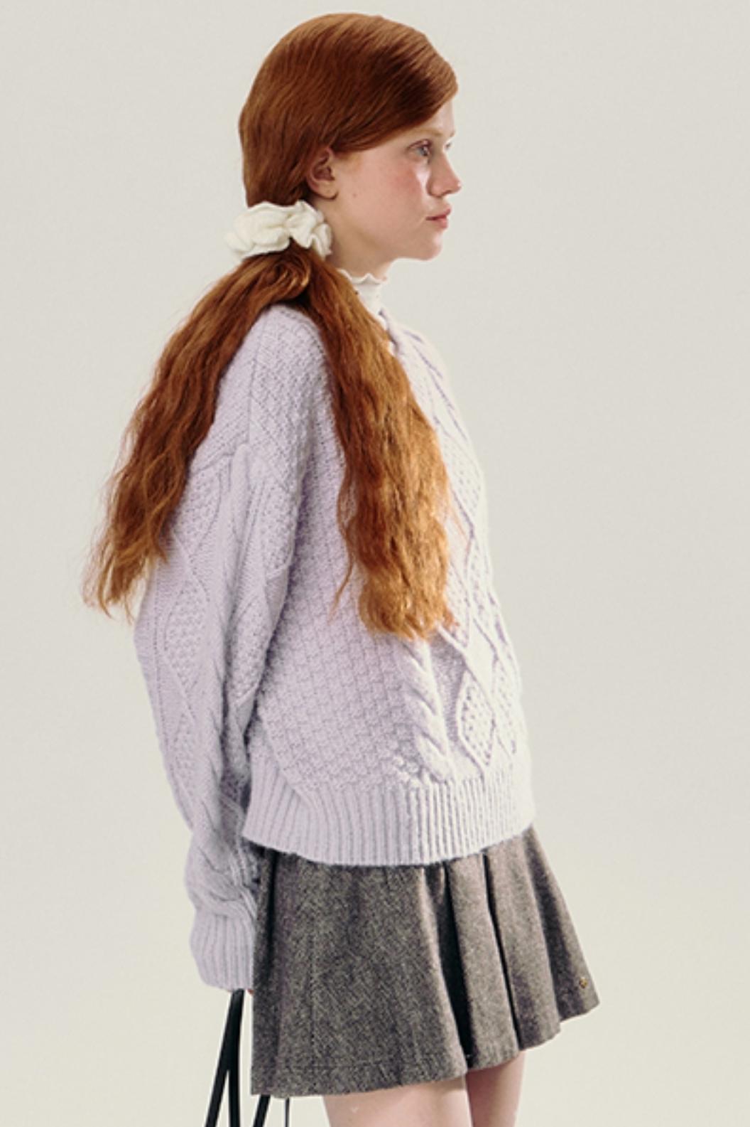 헤링본 패턴 A라인 플리츠 스커트