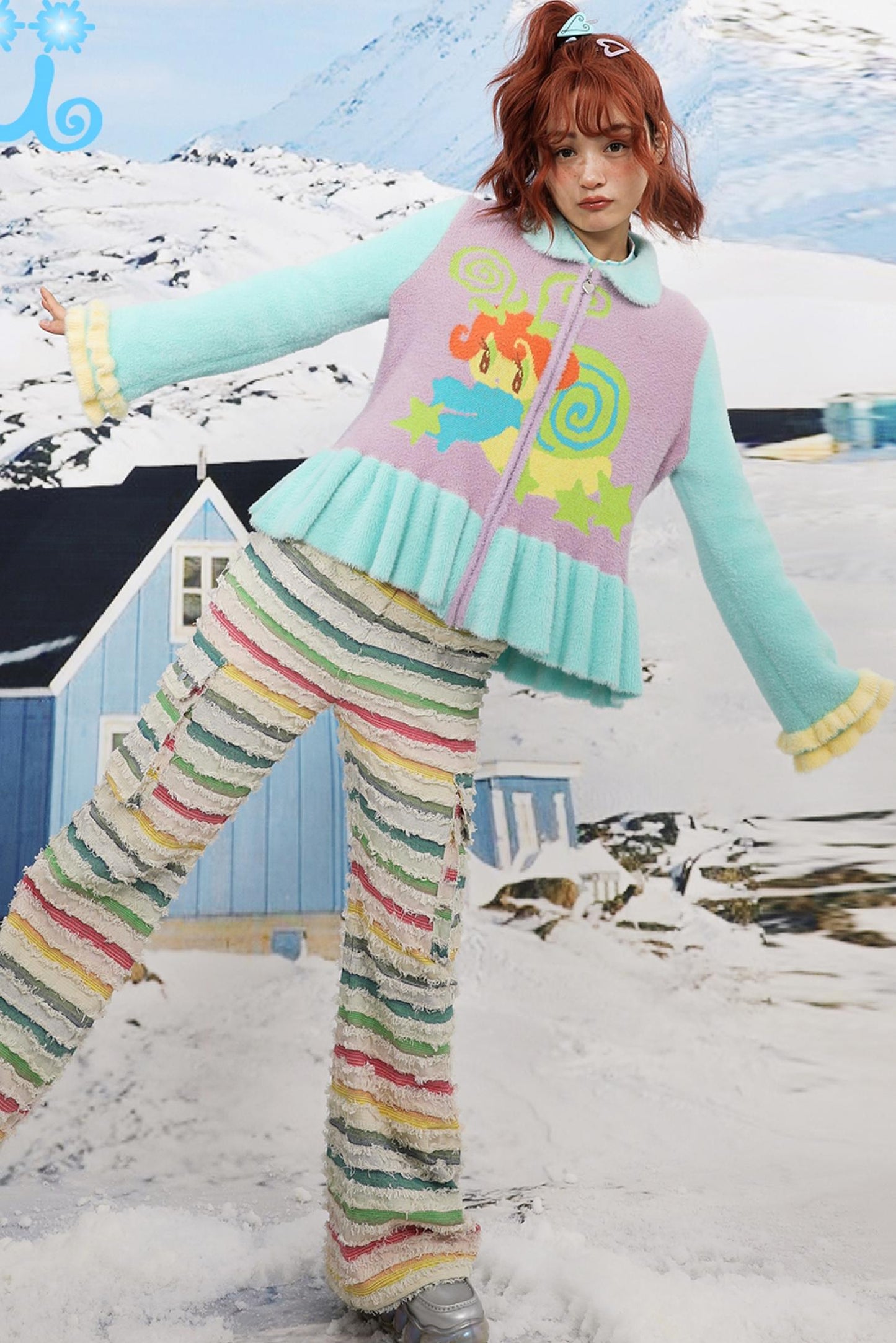 Cartoon Knit Contrast Thermal Mink Sweater