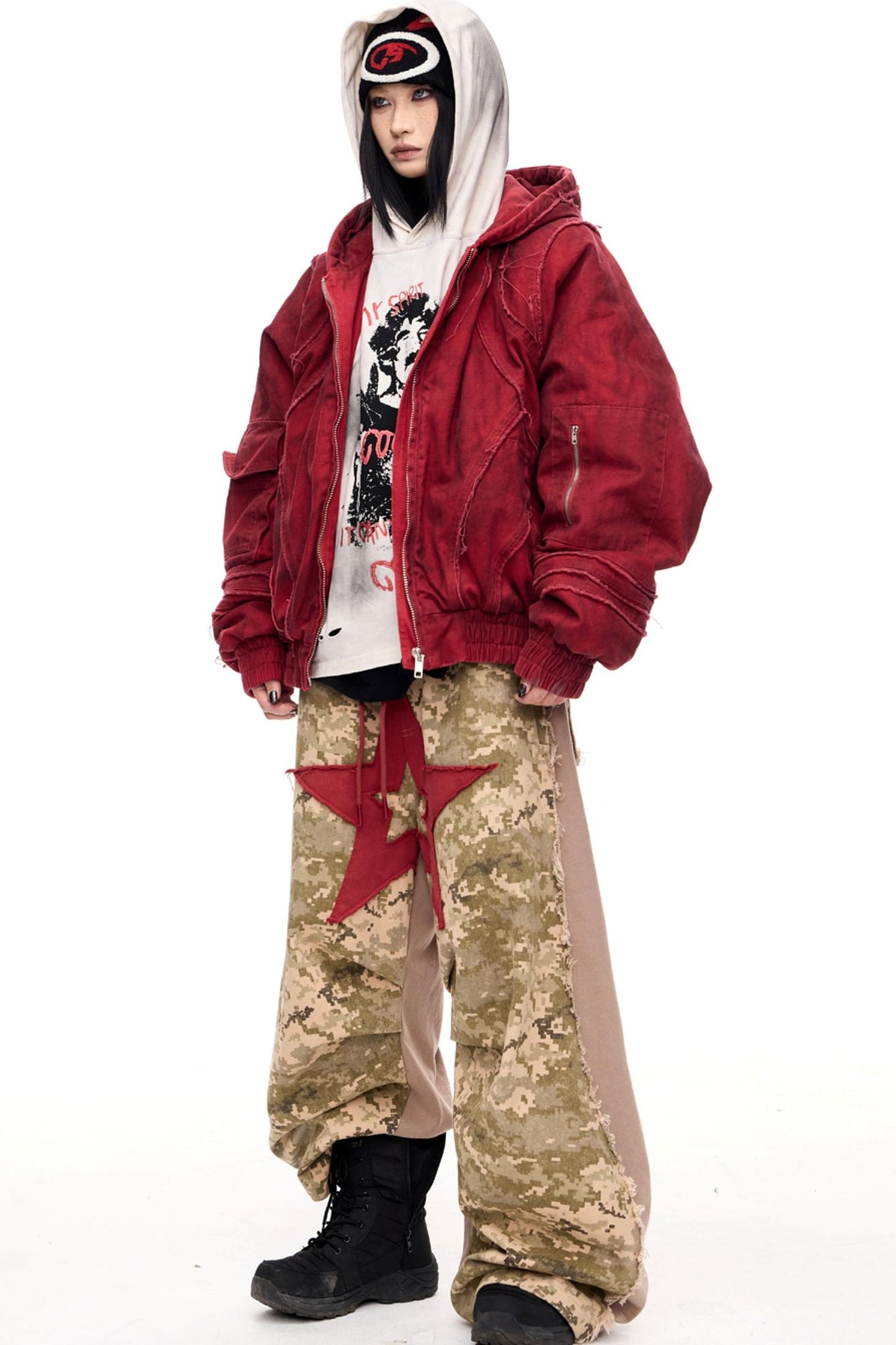 Doppelte Taillenbund Camouflage Weitbeinige Hose