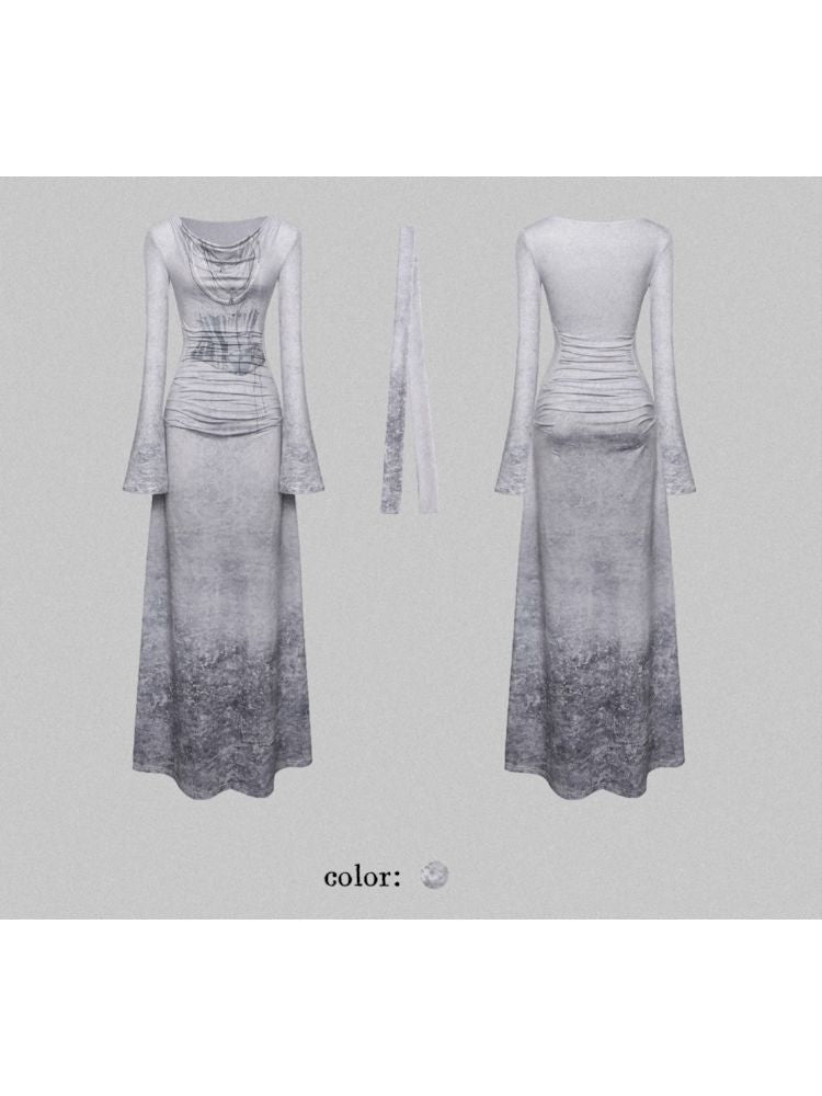 Swing Neck One Shoulder Slim Printed Dress