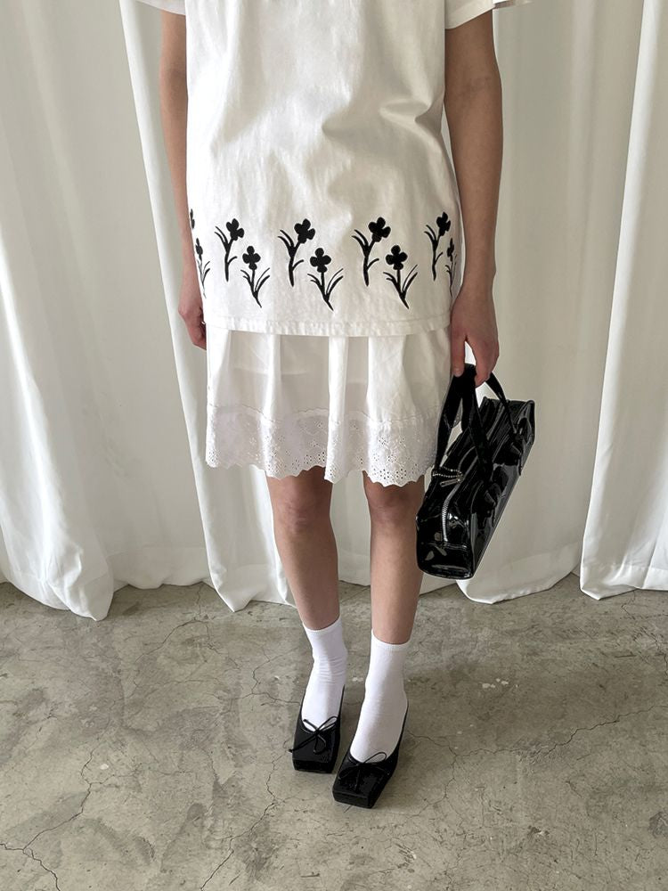 Baumwoll-Hem Handgemalte Blumen T-Shirt