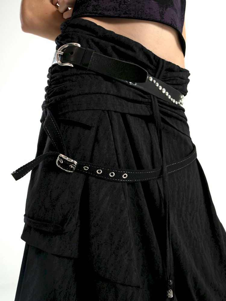 로우 웨이스트 하프 길이 스커트