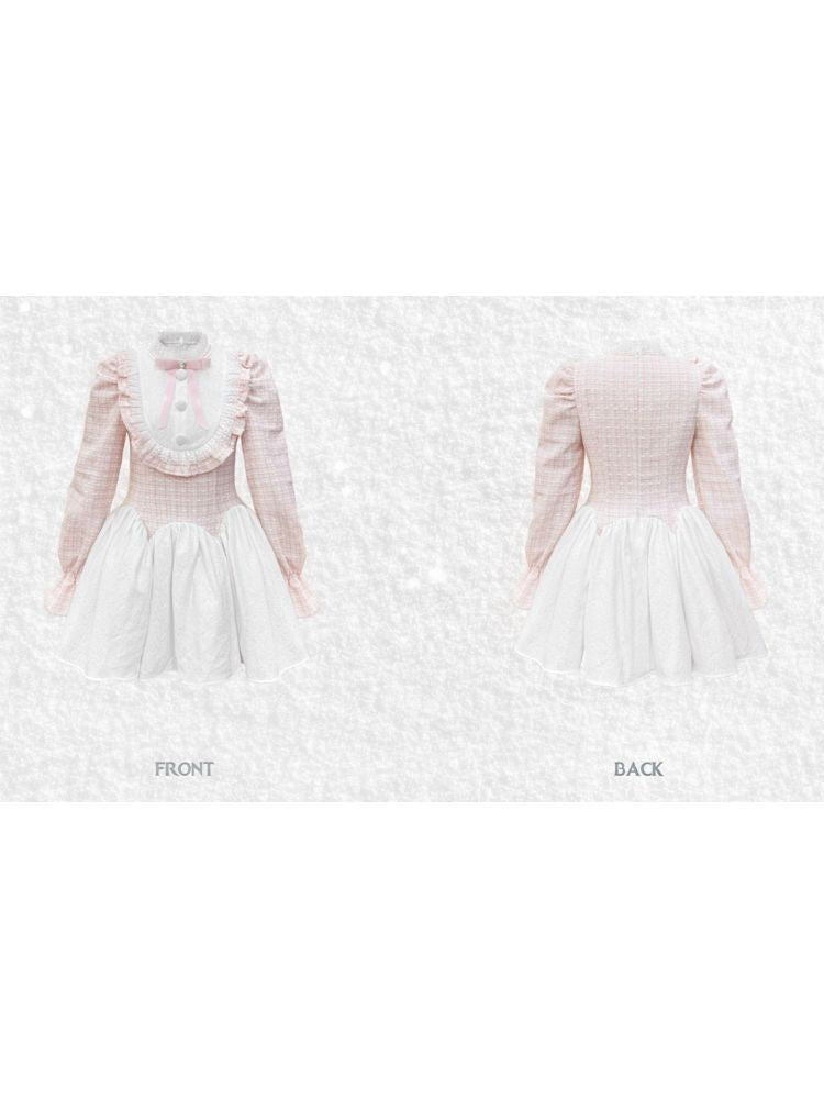 라인스톤 리본 허리 롱 슬리브 드레스