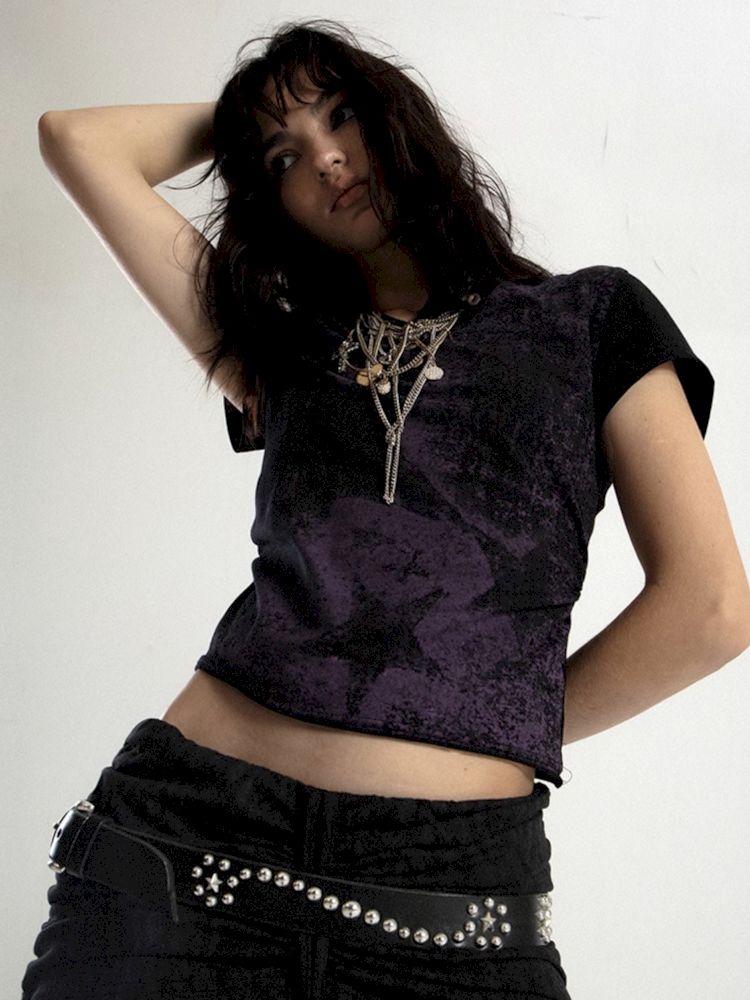 펑크 스타 프린트 더러운 반팔 티셔츠