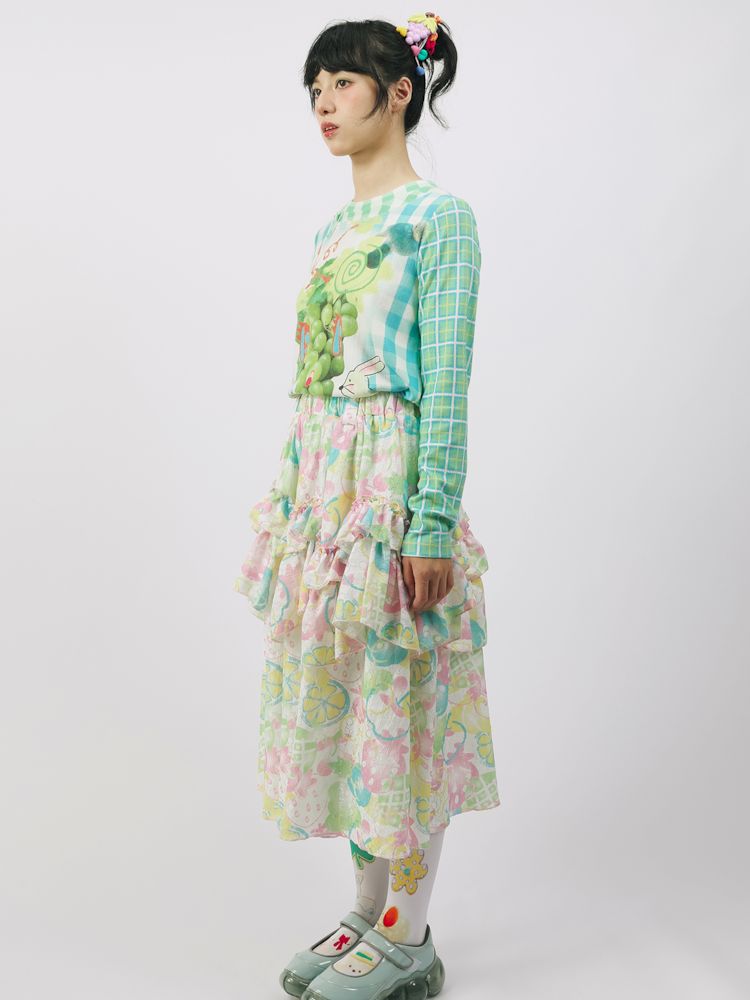 과일 프린트 우산 치마